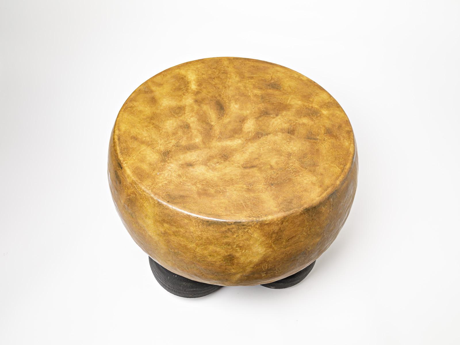 Black and Mustard Glazed Ceramic Stool or Coffee Table by Mia Jensen, 2023 For Sale 1