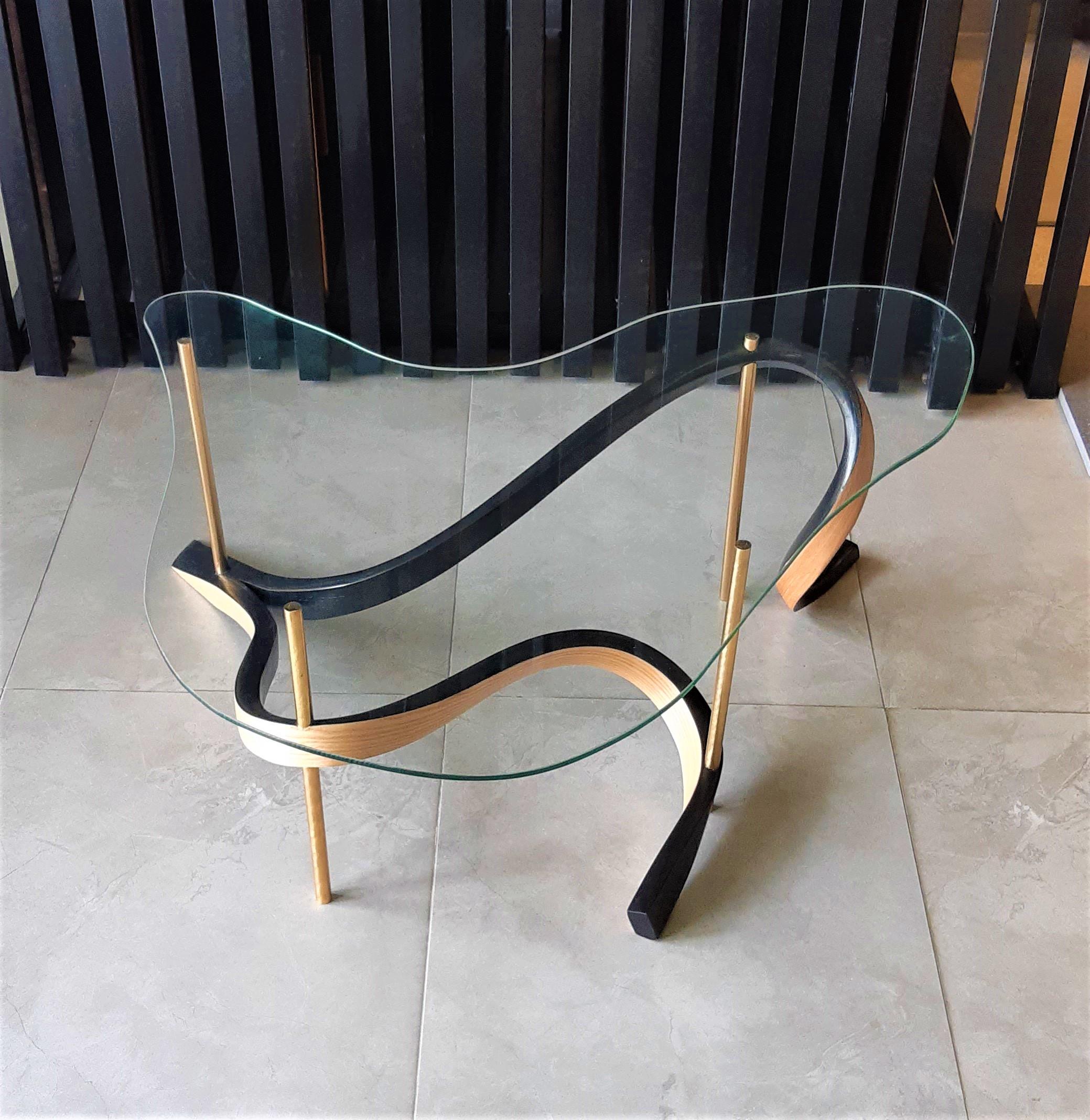 Pakistani Table B4 - Vrksa Series by Raka Studio in Black and Natural Bentwood with Brass For Sale