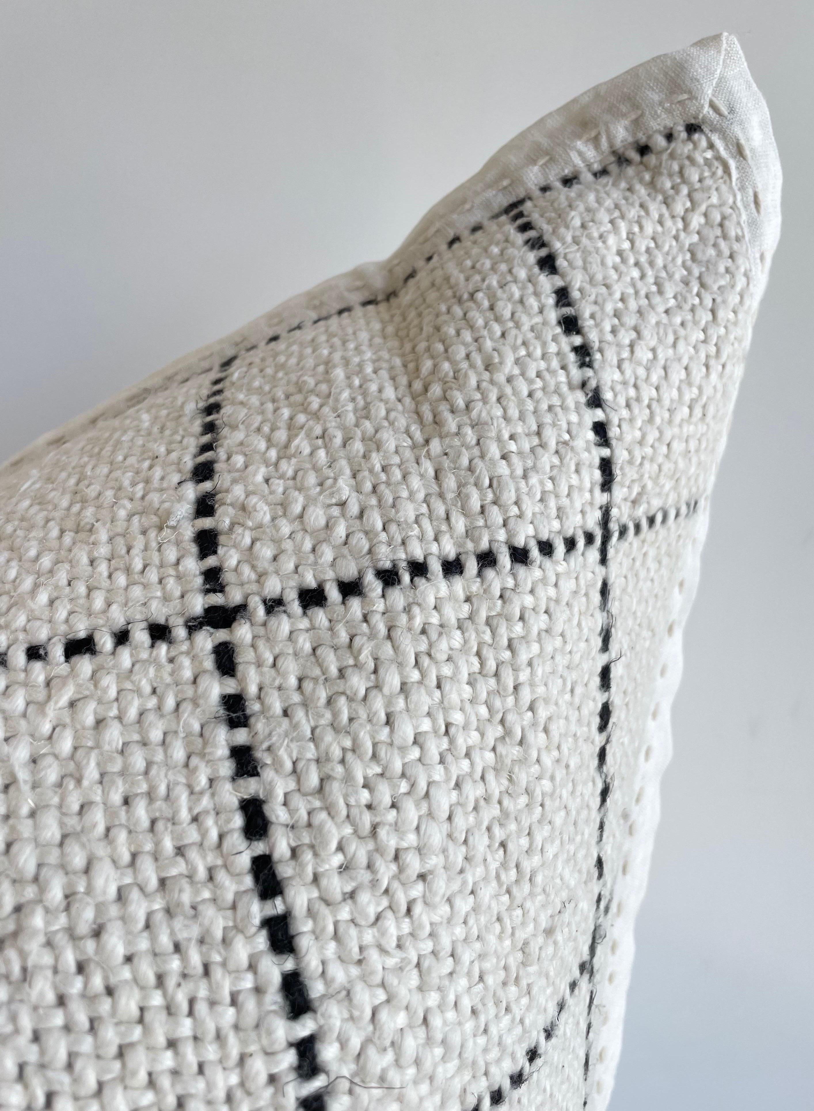 Black and Natural Linen Decorative Pillow In New Condition In Brea, CA