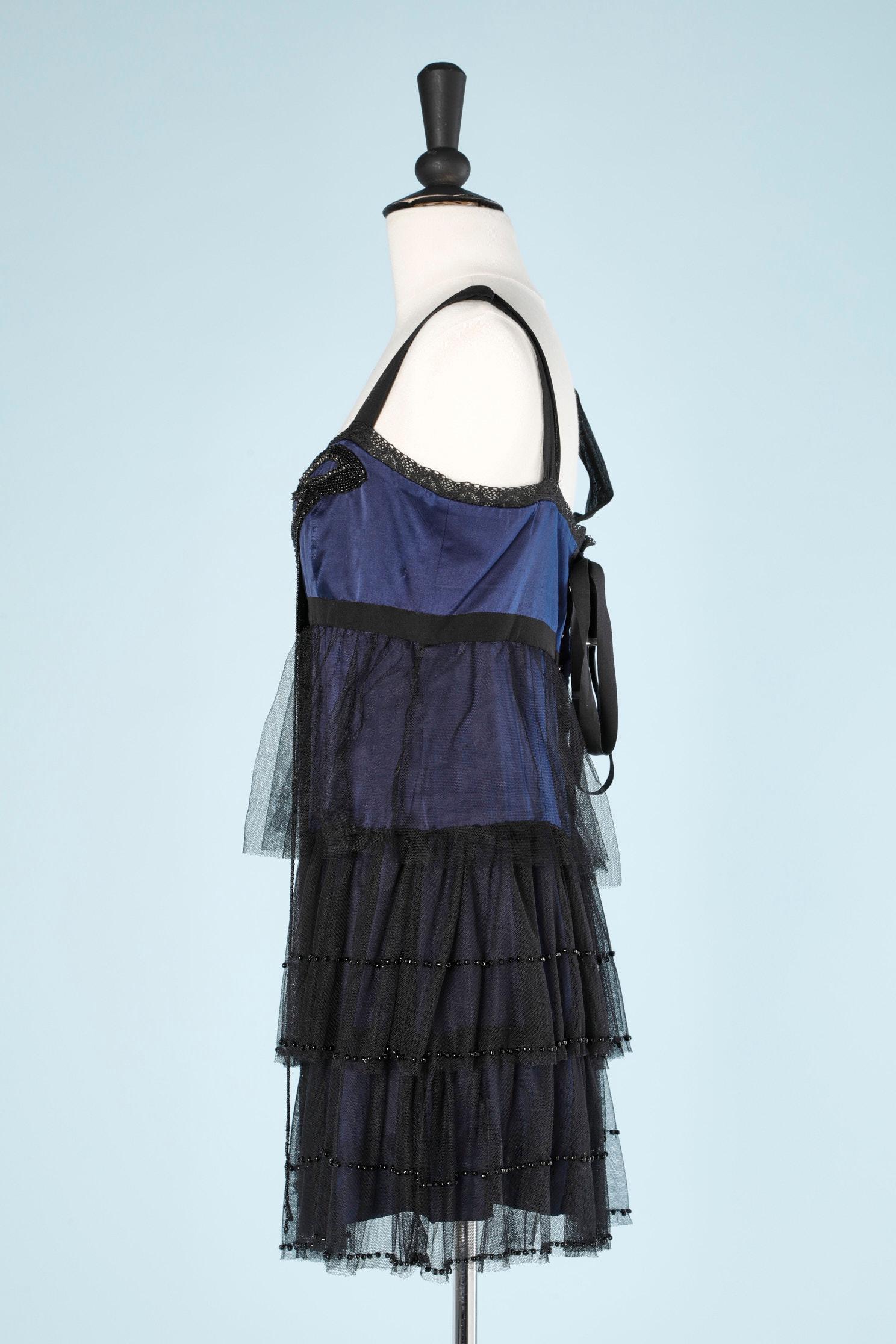 Women's Black and night blue dress with silk , tulle and beads HIGH For Sale