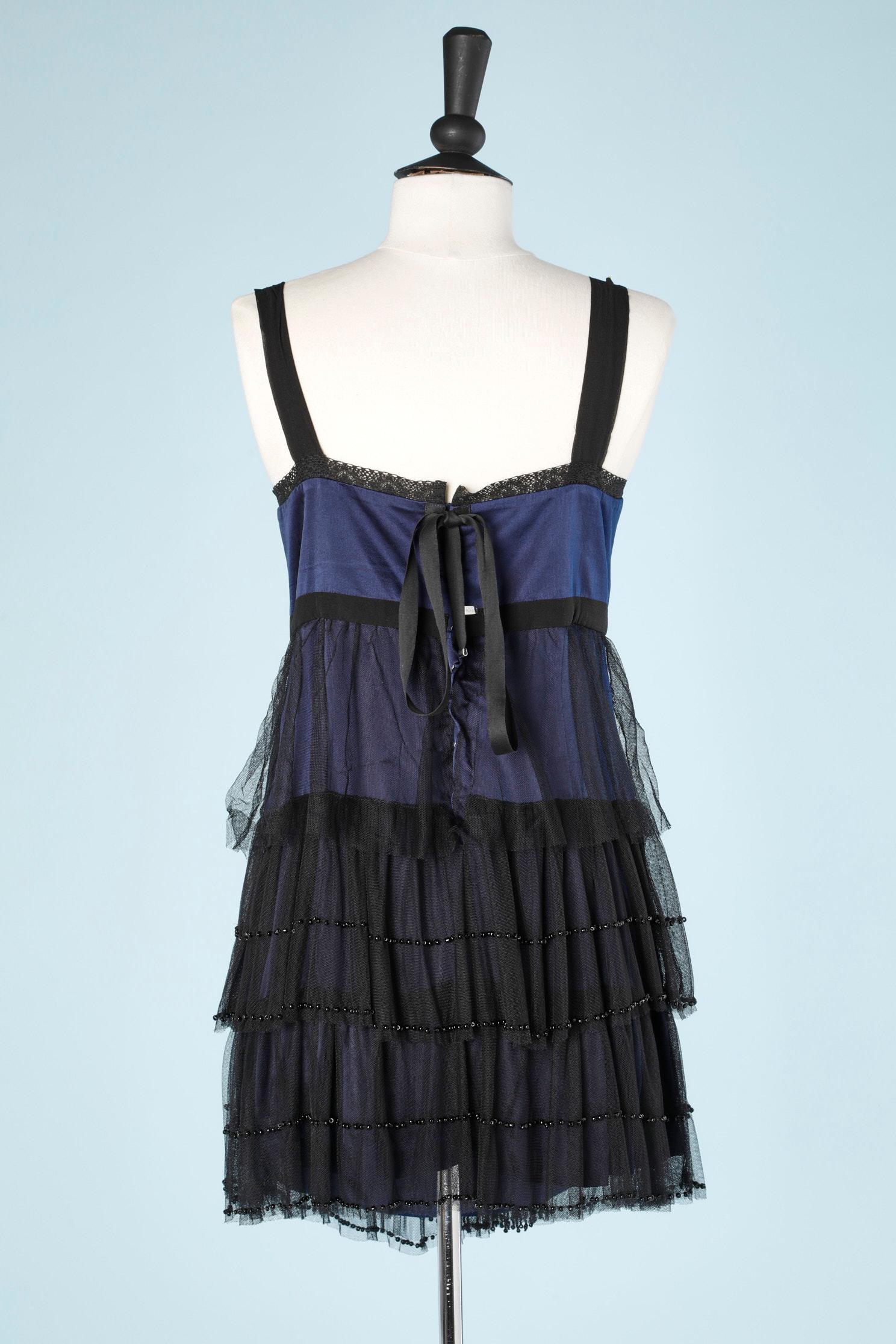 Black and night blue dress with silk , tulle and beads HIGH For Sale 1