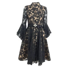 Black and nude voided organza handkerchief sleeve dress, 1960s