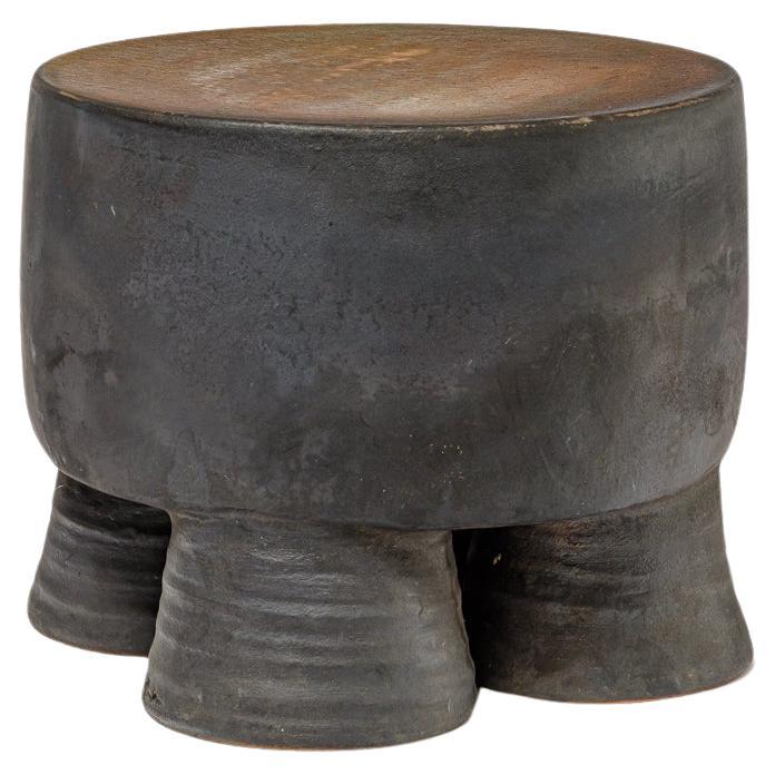 Black and ocher glazed ceramic stool or coffee table by Mia Jensen, 2023. For Sale