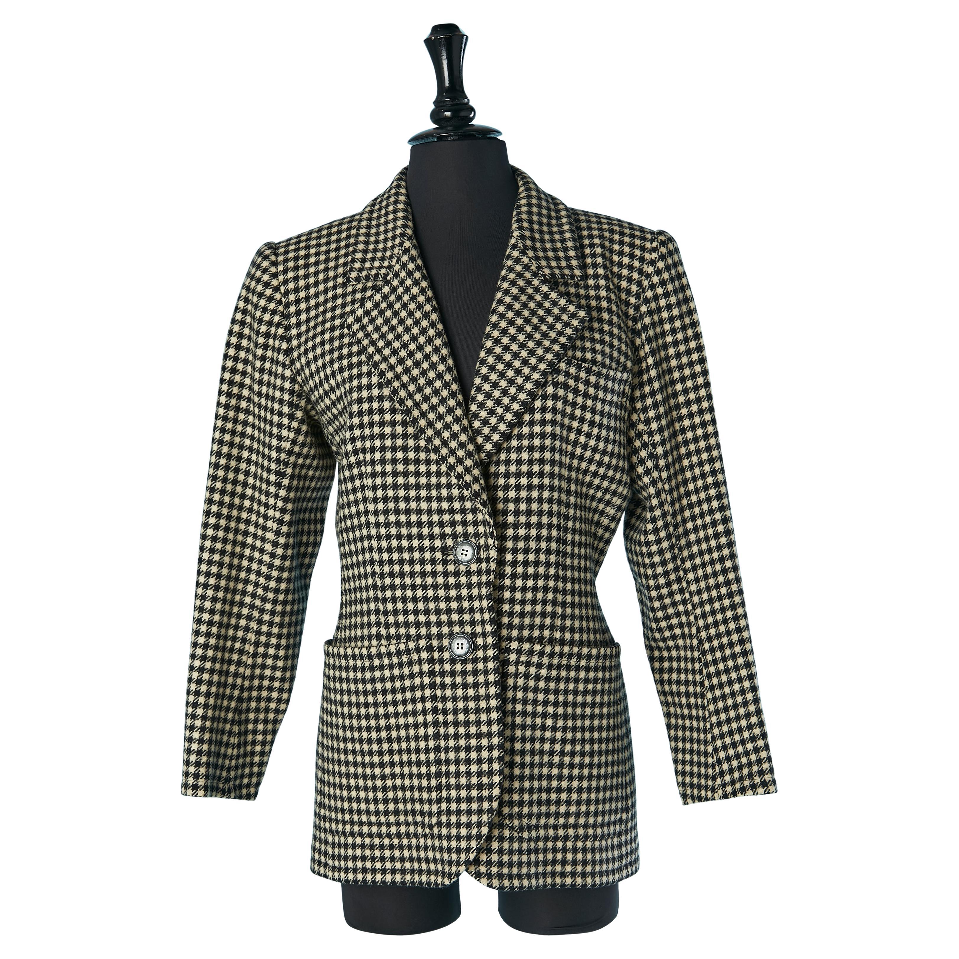 Giacca in lana a quadri bianchi e neri Saint Laurent Rive Gauche in vendita