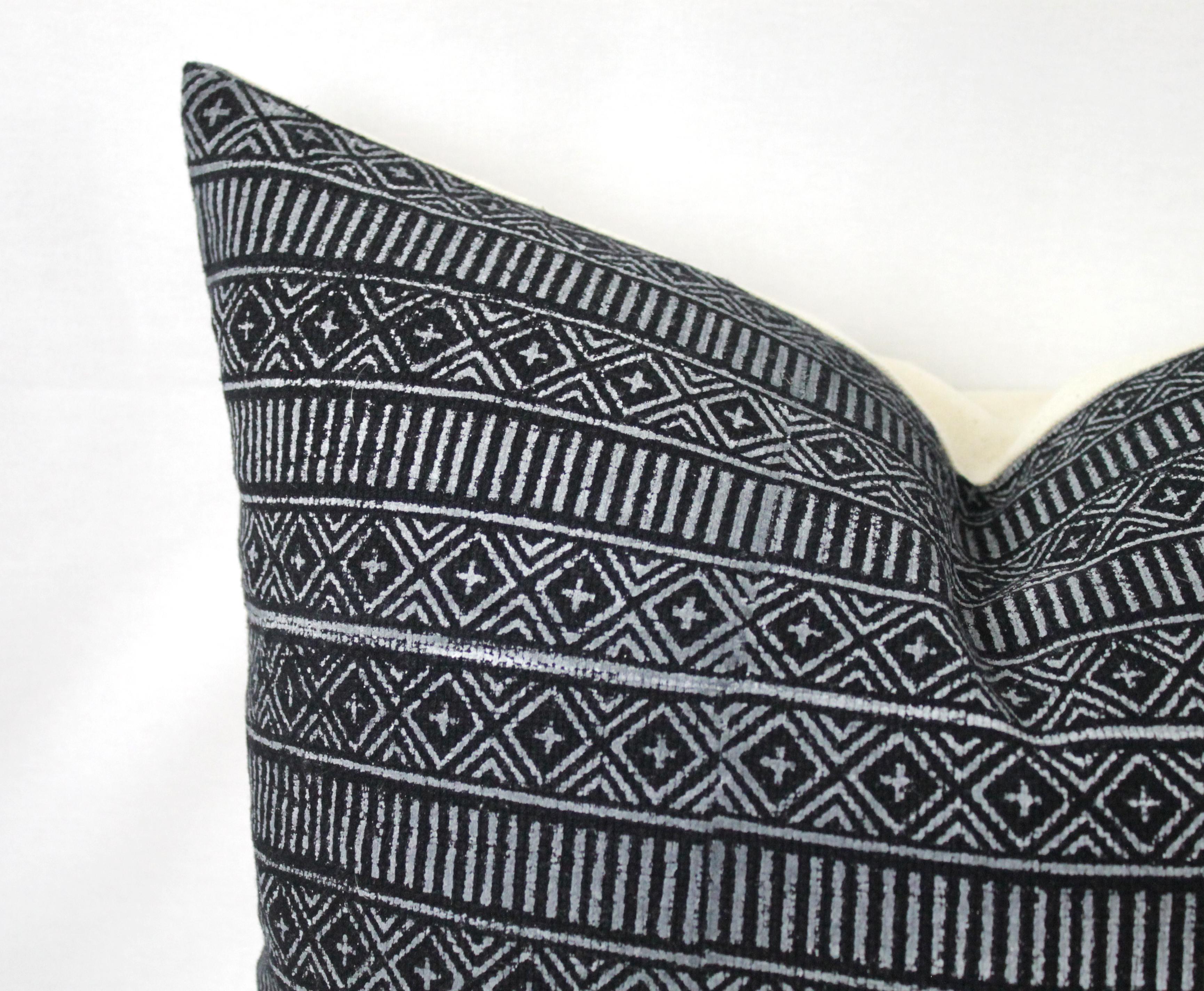 Contemporary Black and Off-White Geometric Style Pillows For Sale