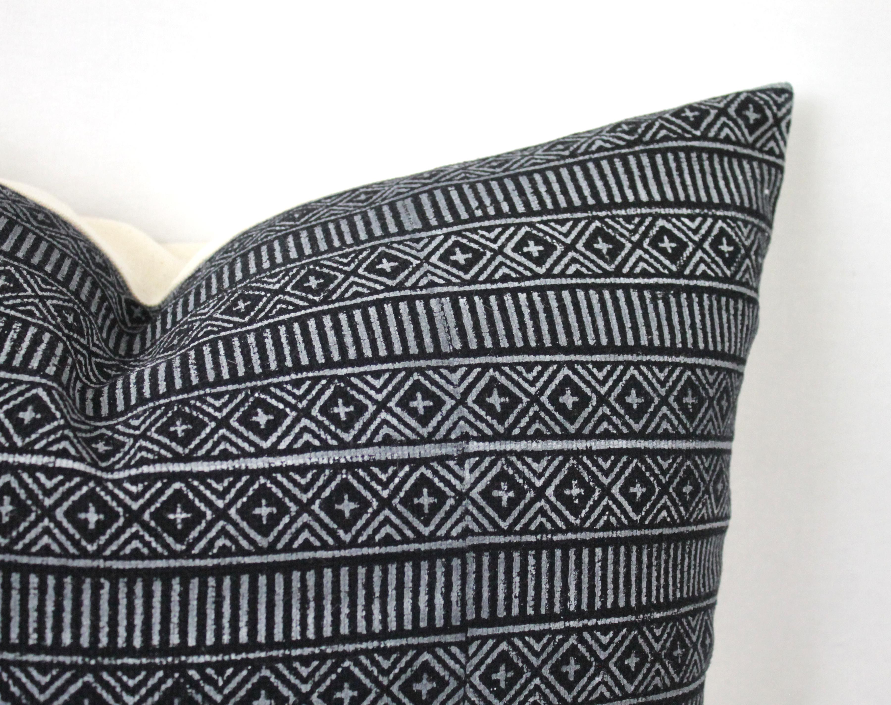 Cotton Black and Off-White Geometric Style Pillows For Sale