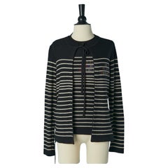 Ensemble jumeau en tricot noir et Off-White à motifs rayés  Sonia Rykiel