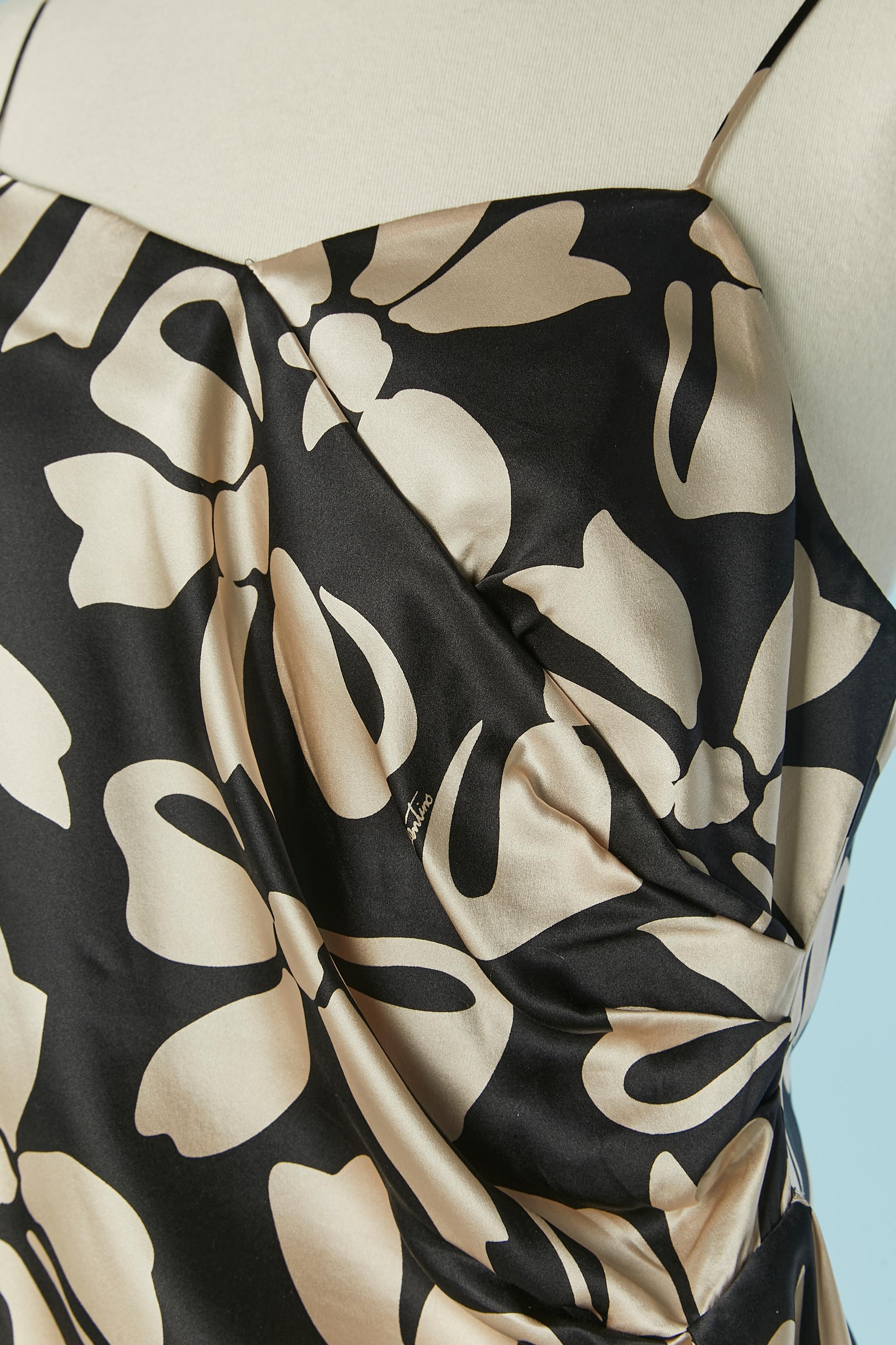Beige Black and off-white silk cocktail dress with bow print VALENTINO For Sale