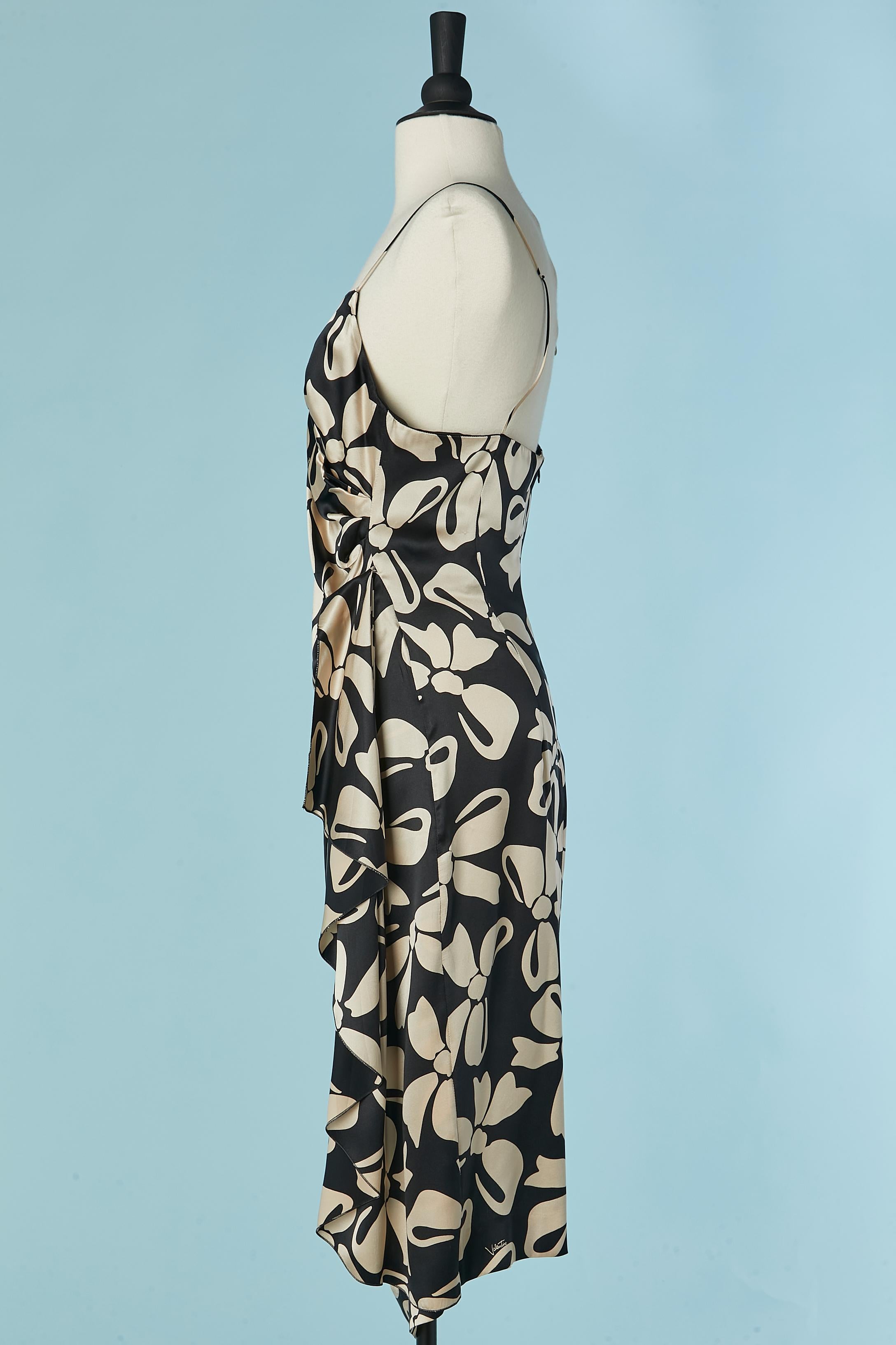 Women's Black and off-white silk cocktail dress with bow print VALENTINO For Sale