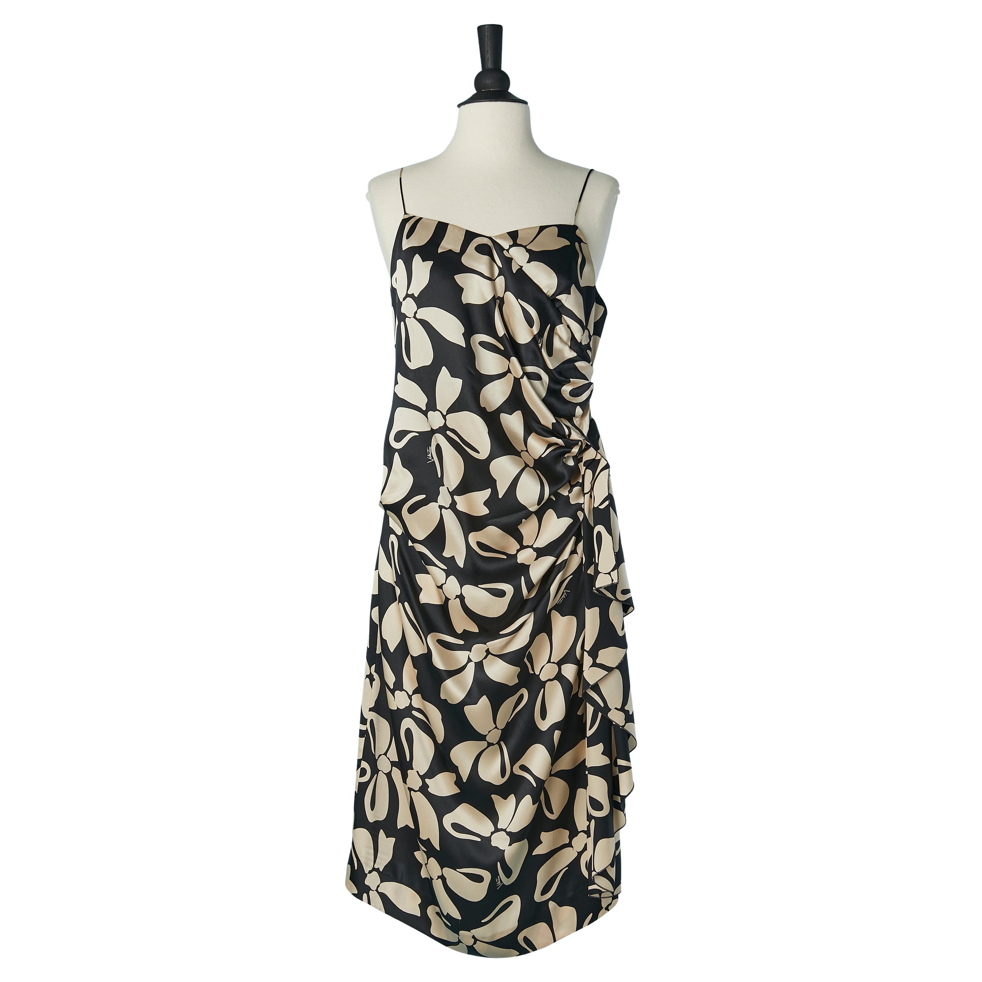 Black and off-white silk cocktail dress with bow print VALENTINO For Sale
