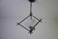 Black and Opal Glass Pendant Lamp by Maison Lunel, 1960, France