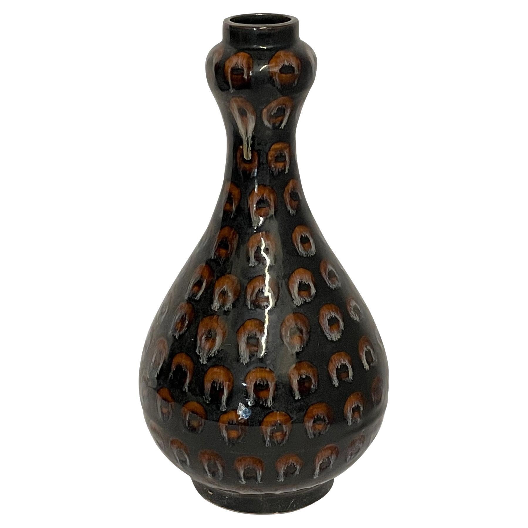 Black and Orange Circle Pattern Vase, China, Contemporary For Sale