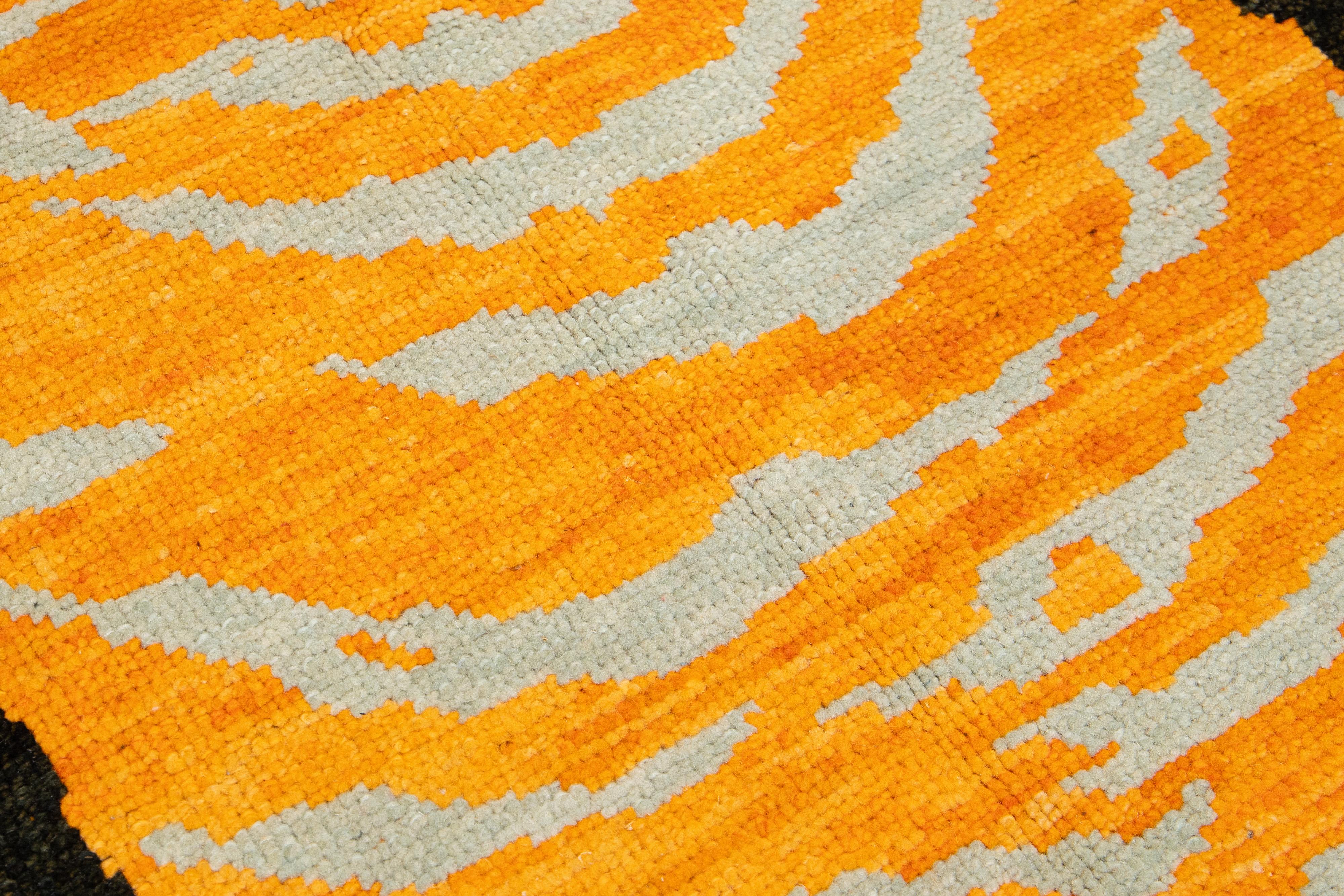 Black and Orange Handmade Wool Rug with a Tiger Design For Sale 2
