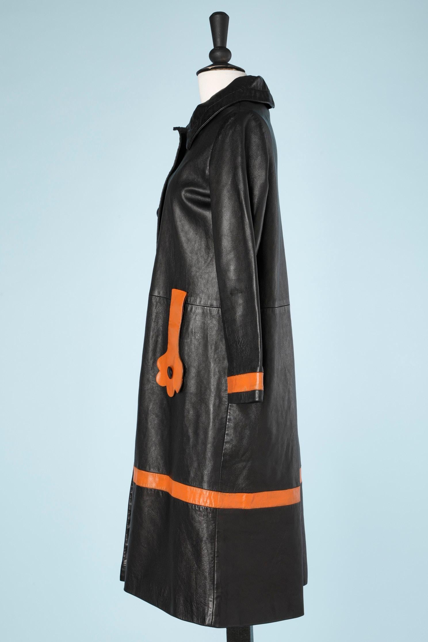 Black and orange leather 60's coat Pierre Cardin  2