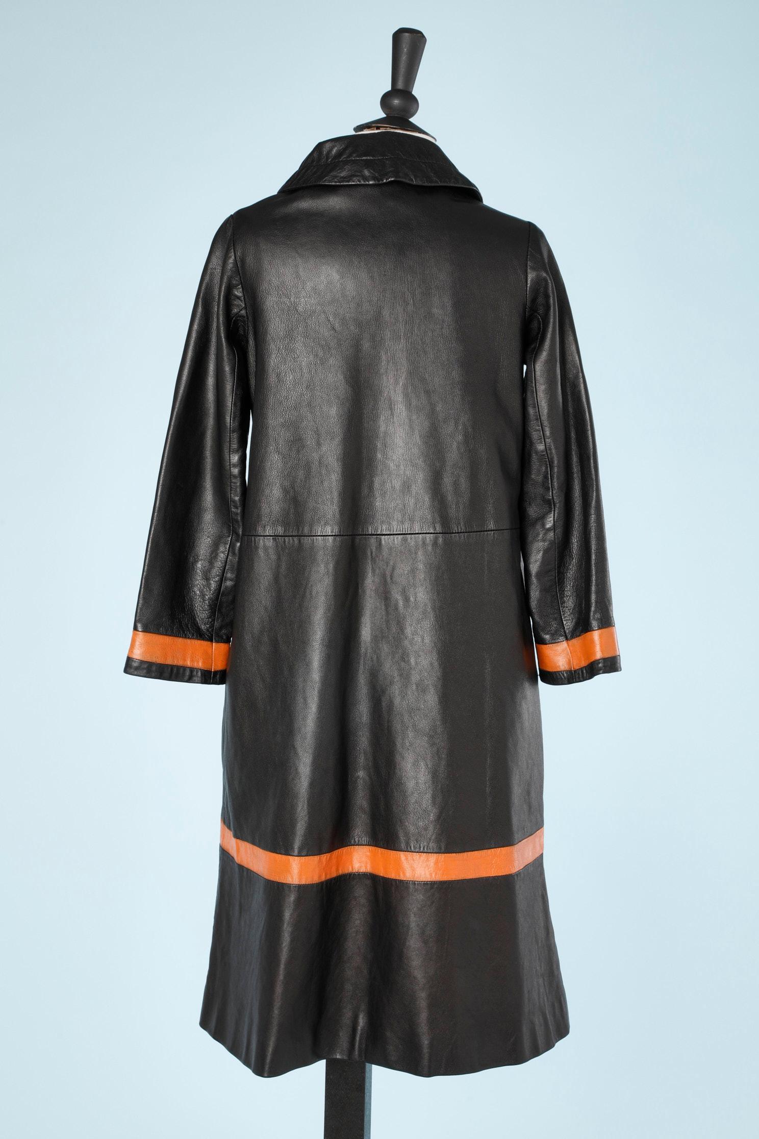 Black and orange leather 60's coat Pierre Cardin  3