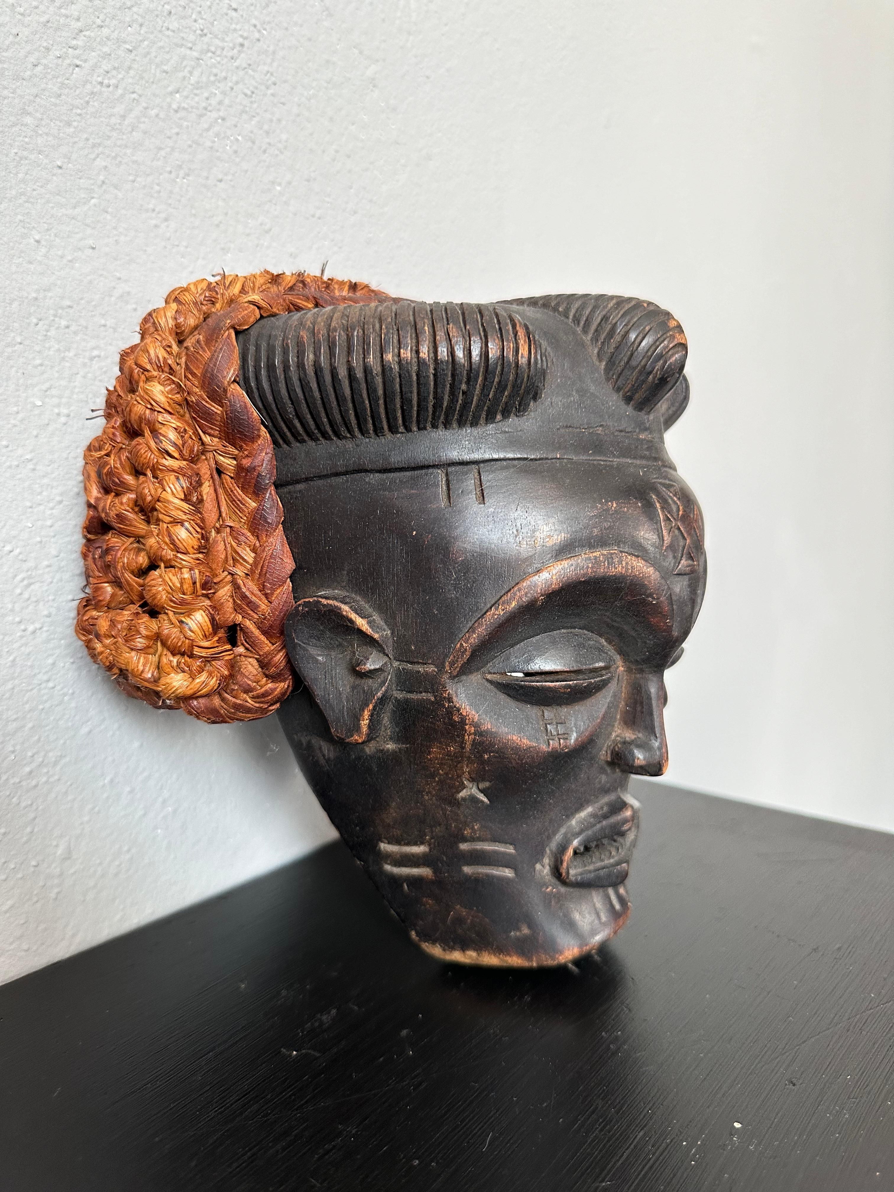 19th Century Black and orange tribal mask For Sale