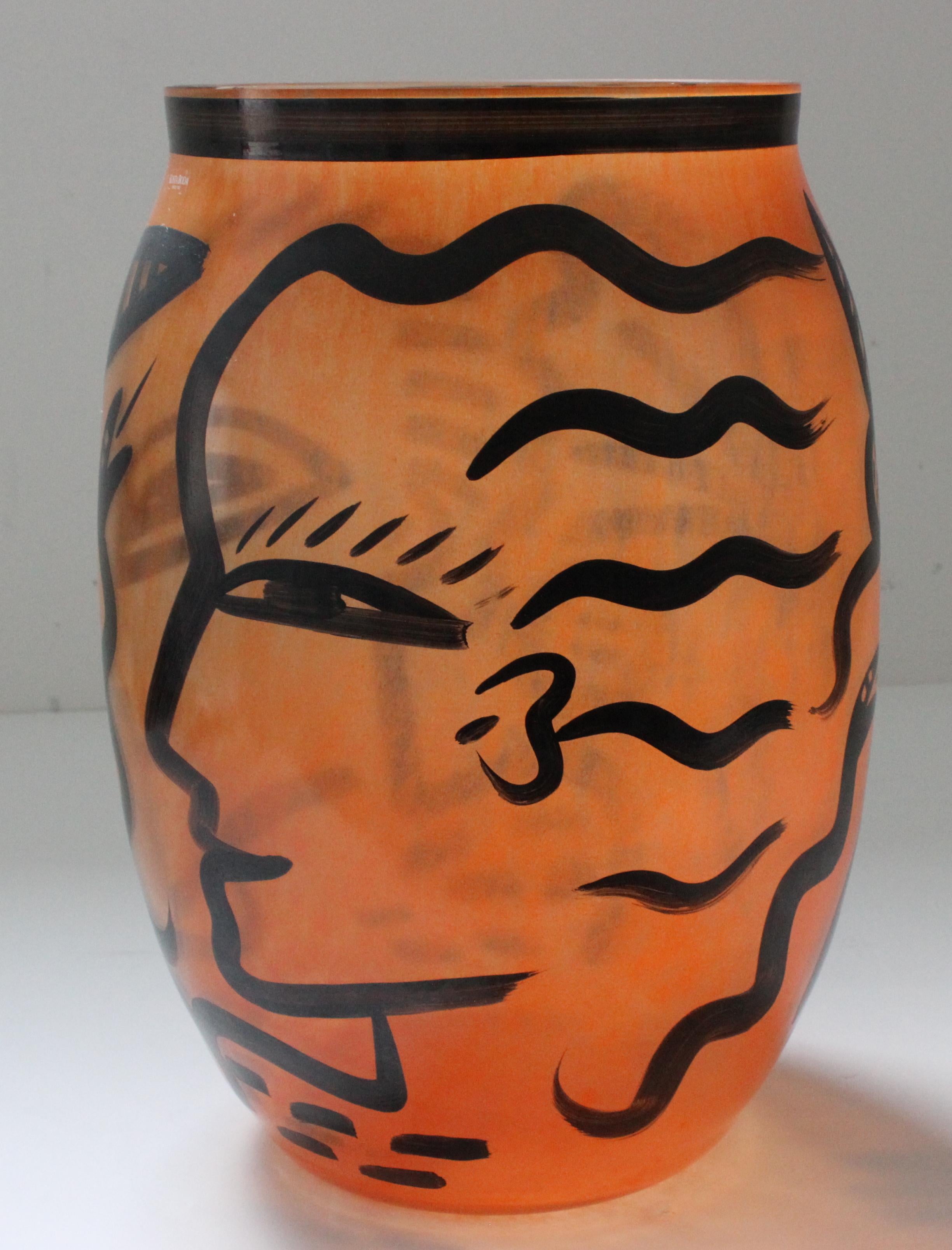 Modern Black and Orange Vase by Kosta Boda