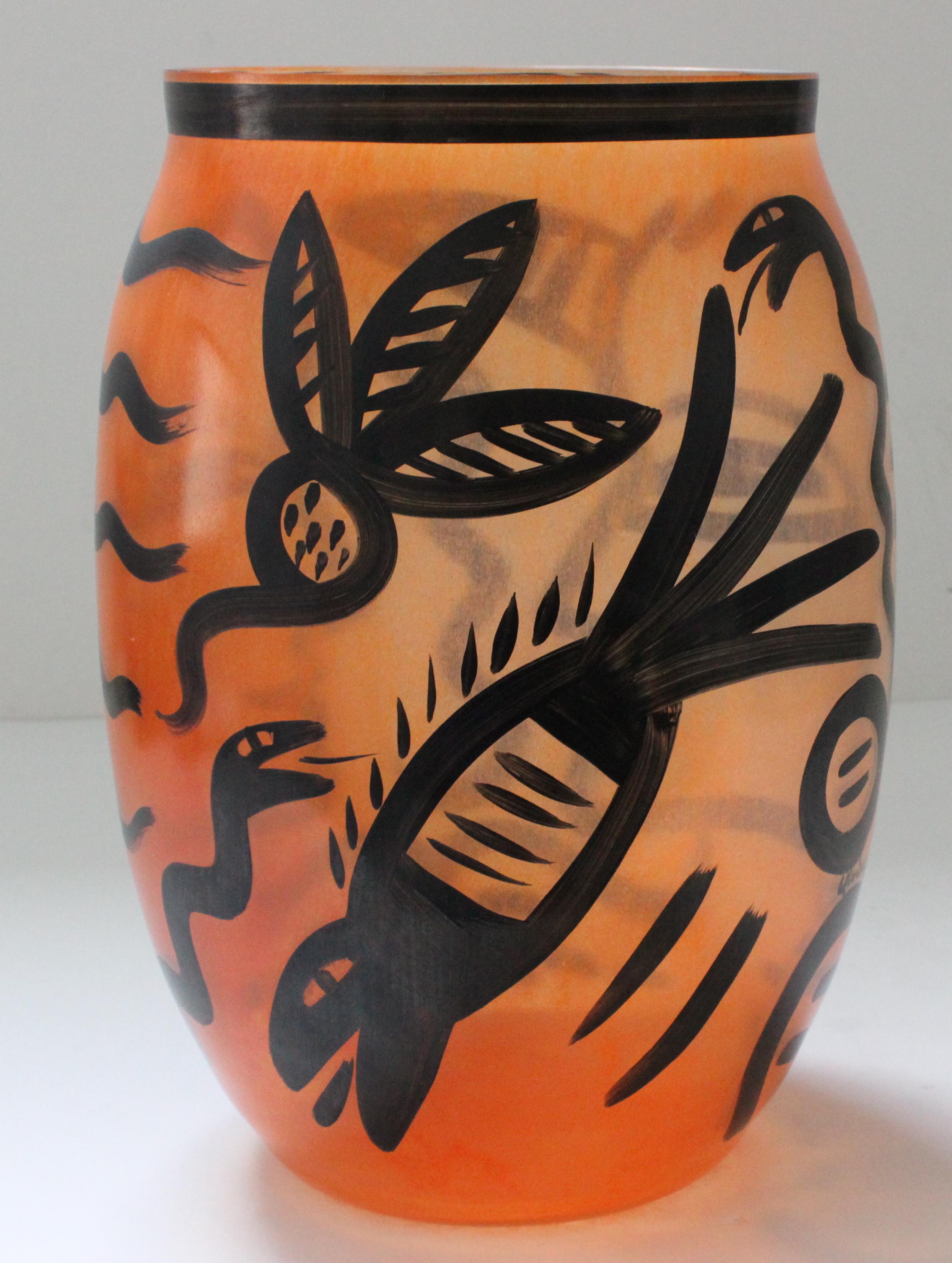 Swedish Black and Orange Vase by Kosta Boda