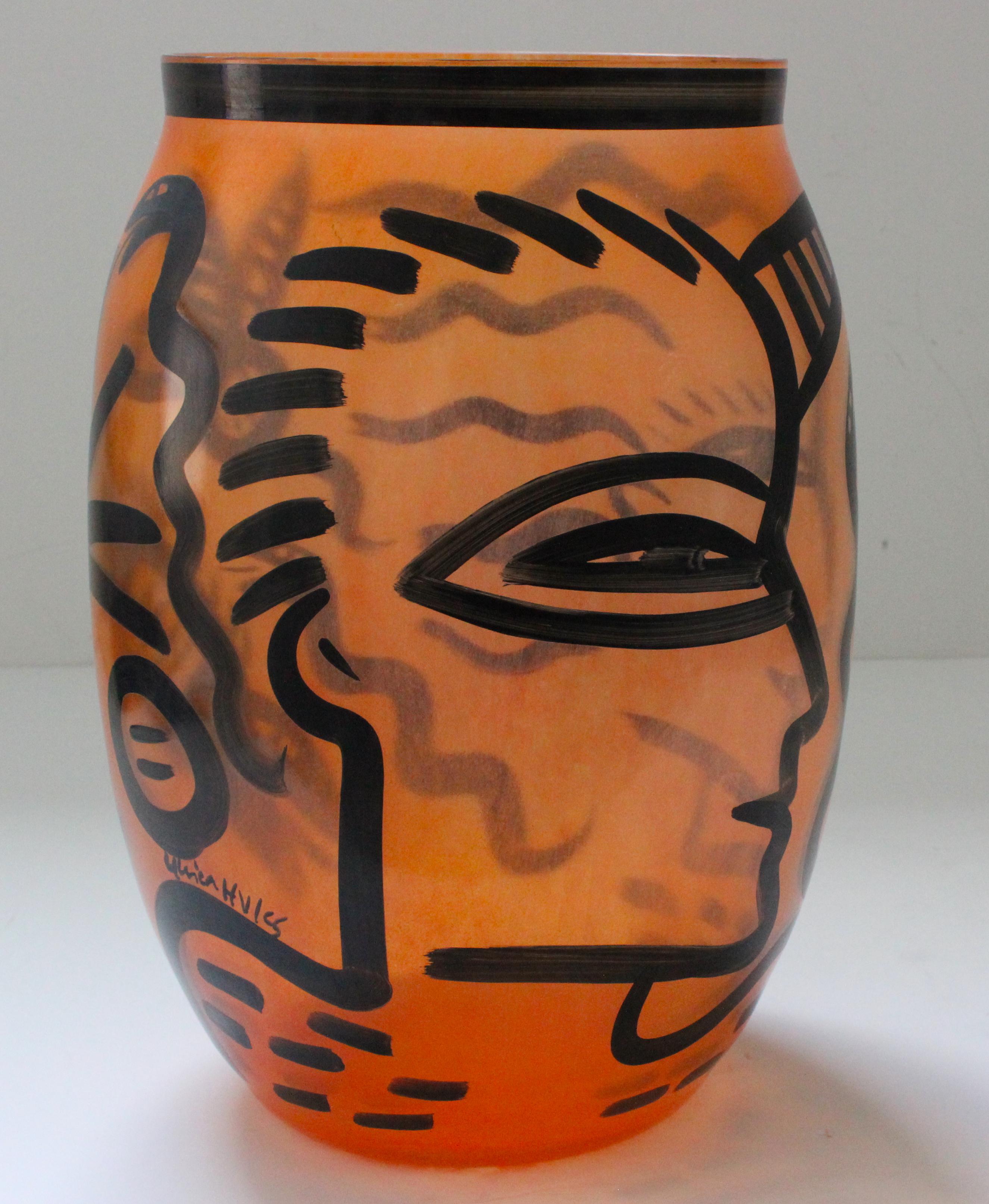Molded Black and Orange Vase by Kosta Boda