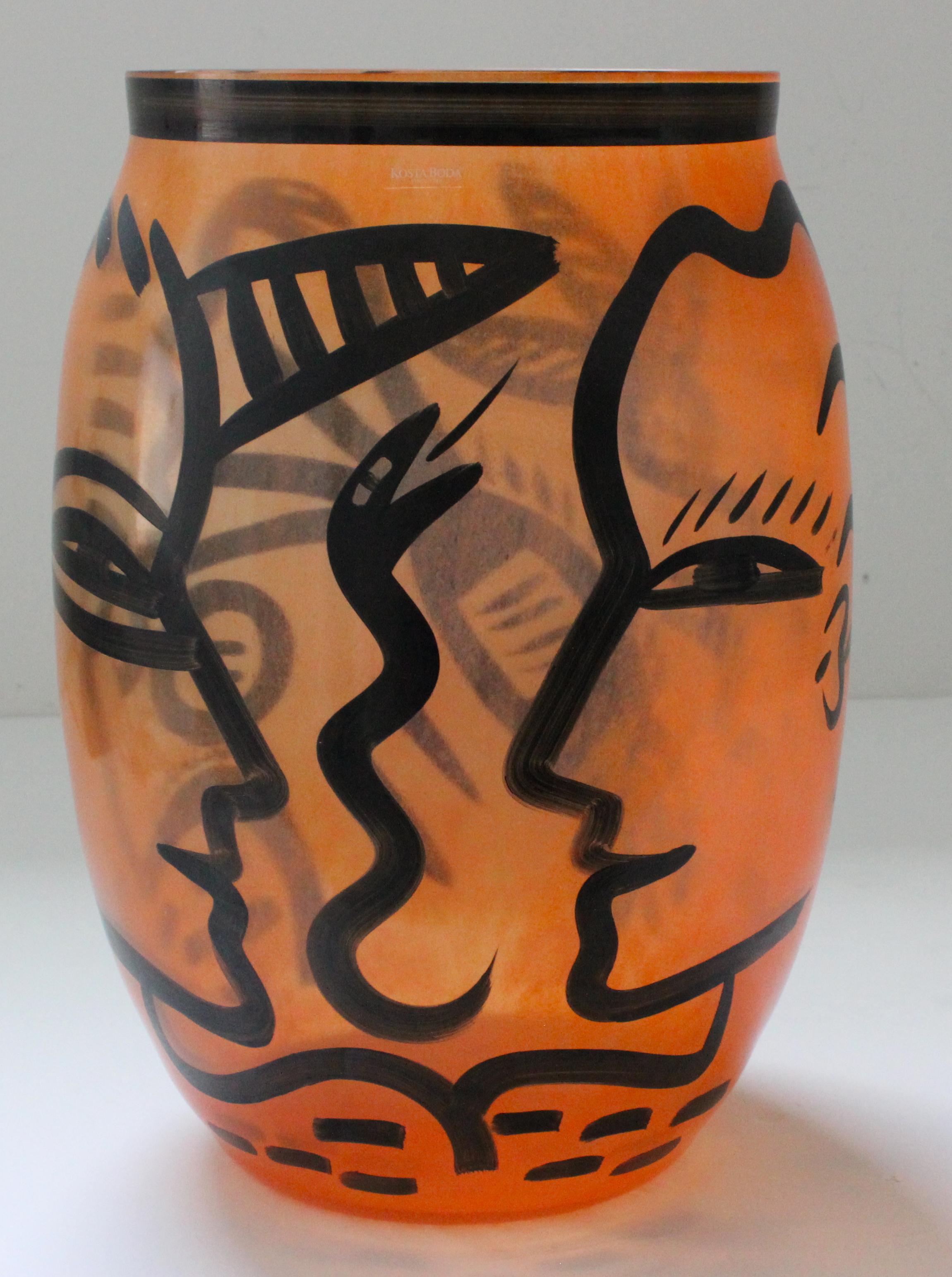 Black and Orange Vase by Kosta Boda In Good Condition In West Palm Beach, FL