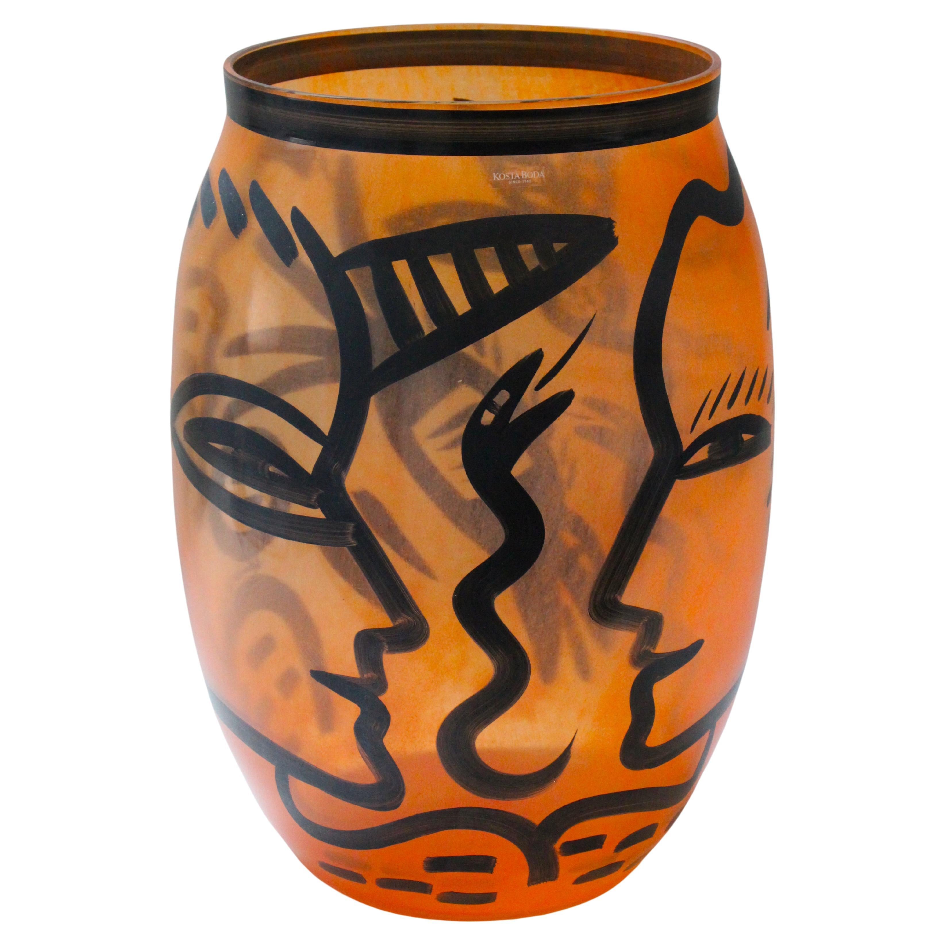 Black and Orange Vase by Kosta Boda