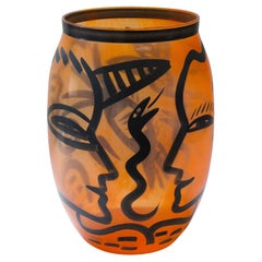 Black and Orange Vase by Kosta Boda