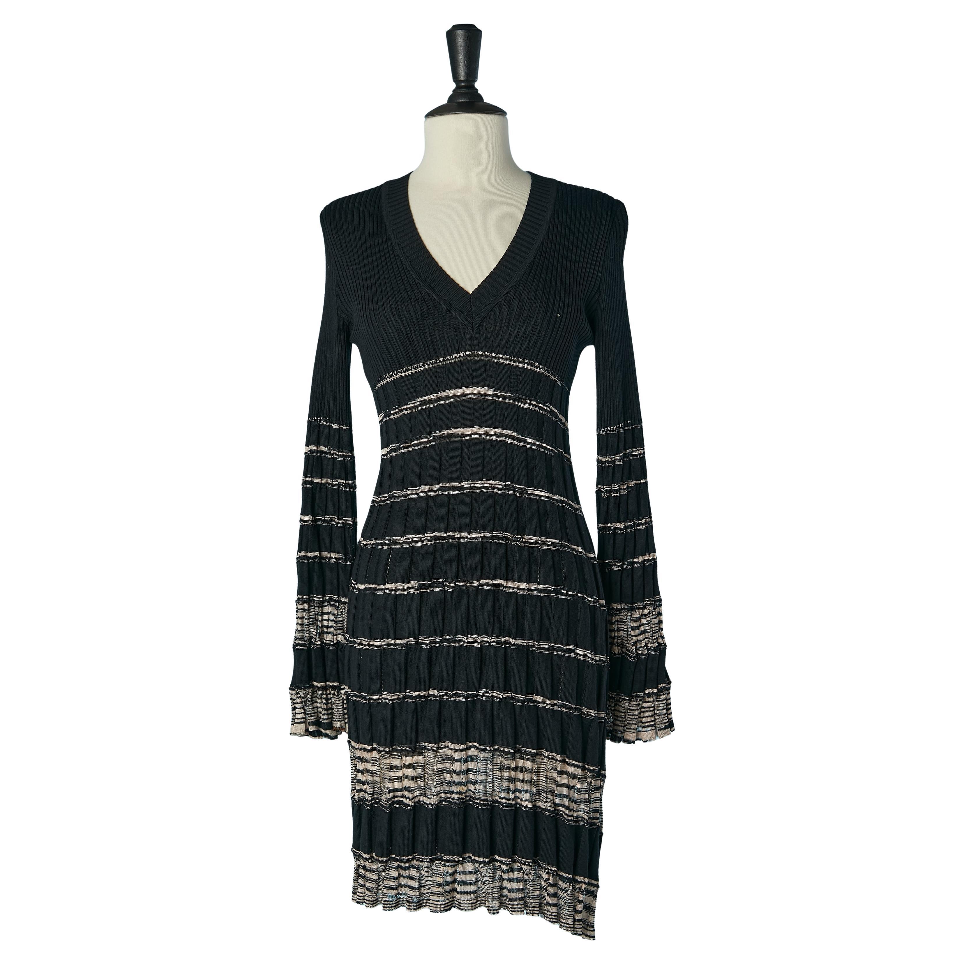 Robe en rayonne et coton noir et rose pâle MISSONI