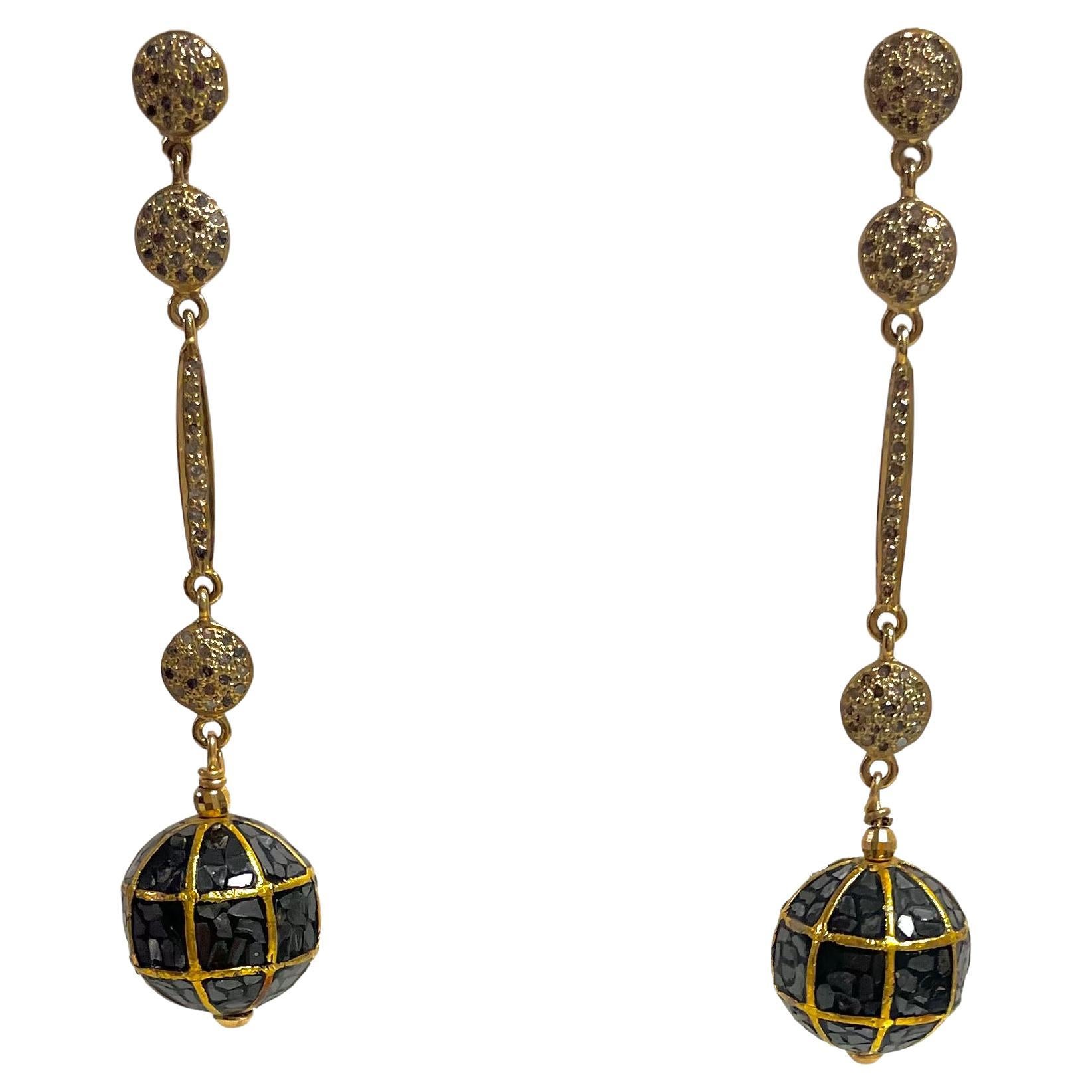 Black and Pave Diamonds Dangle Earrings For Sale 4