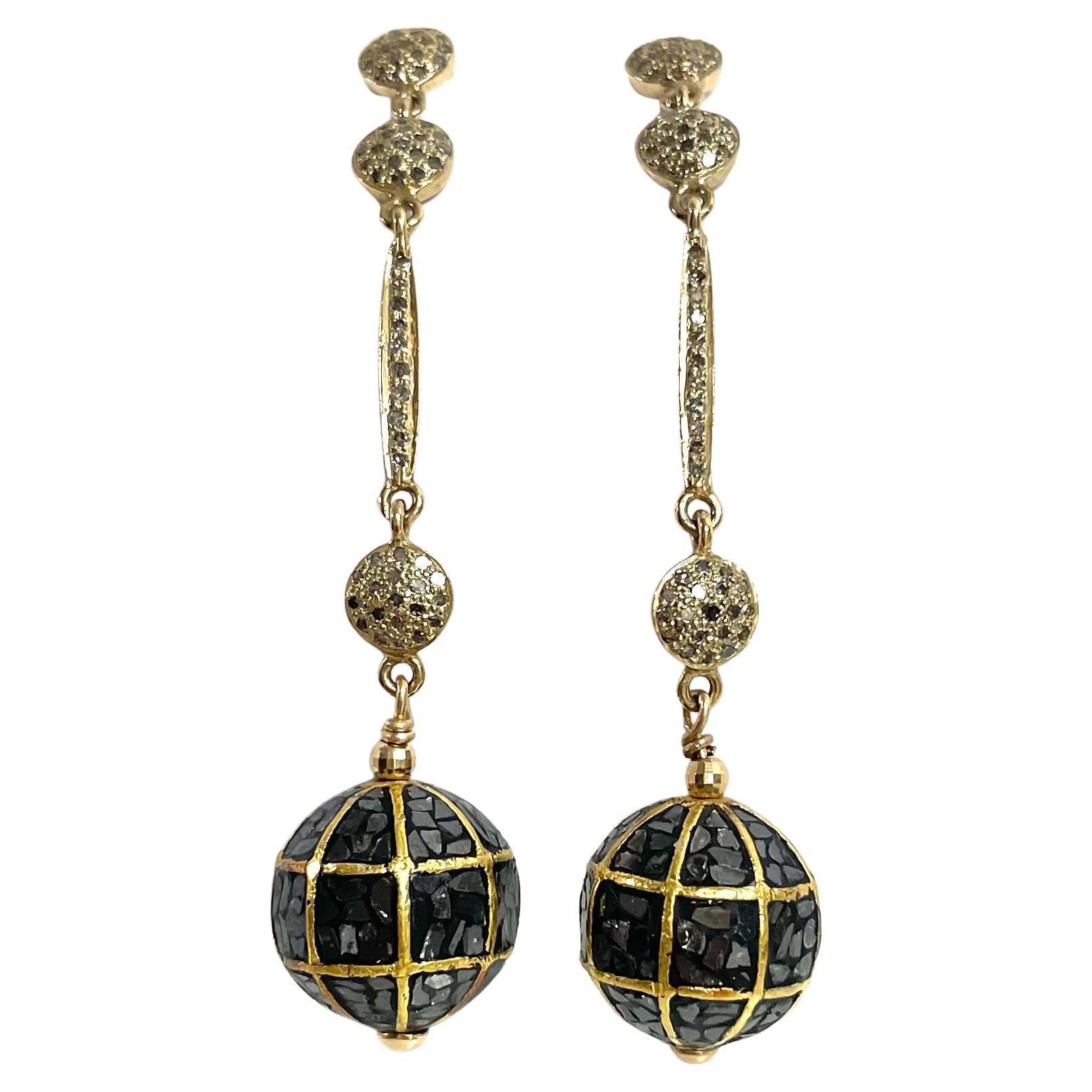Black and Pave Diamonds Dangle Earrings In New Condition For Sale In Laguna Beach, CA