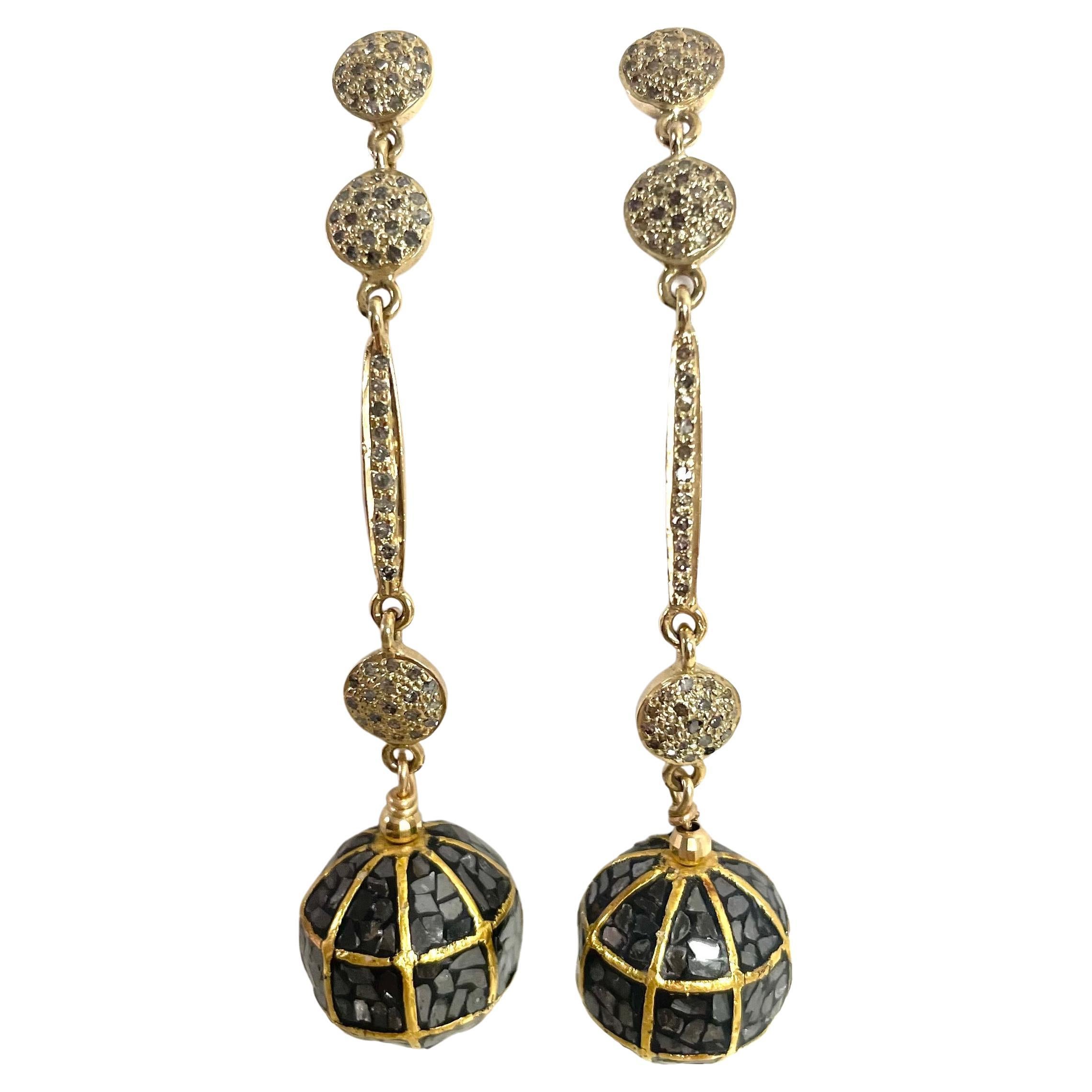 Women's Black and Pave Diamonds Dangle Earrings For Sale