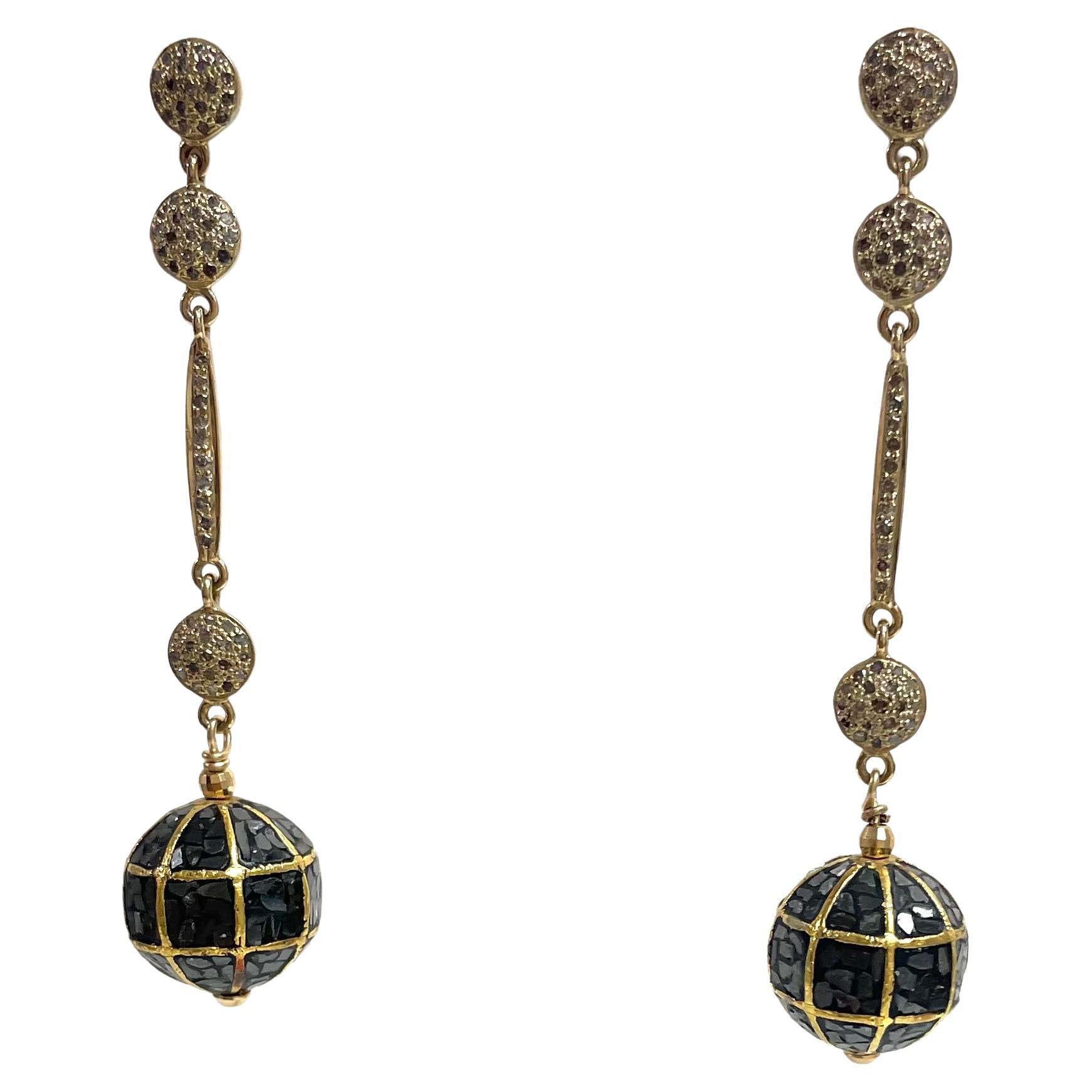 Black and Pave Diamonds Dangle Earrings For Sale 3