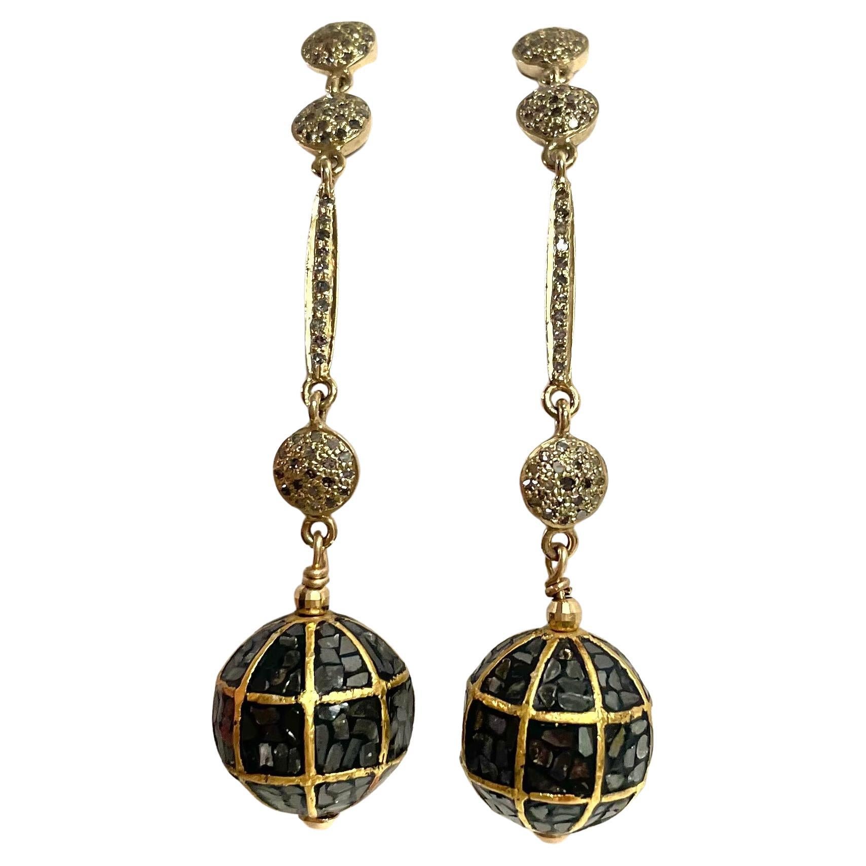 Black and Pave Diamonds Dangle Earrings For Sale