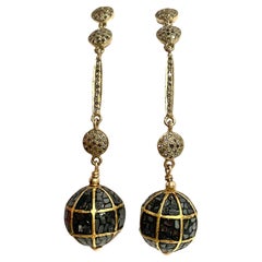 Black and Pave Diamonds Dangle Earrings