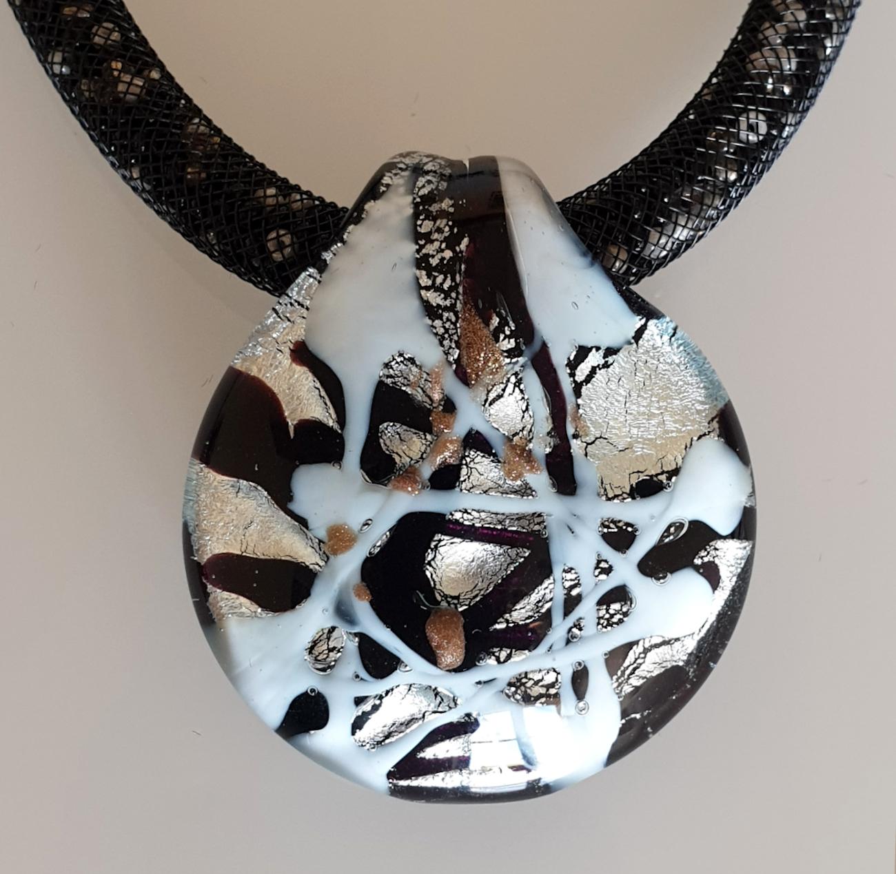 Modern Black and Pearly Murano glass pendant necklace  For Sale