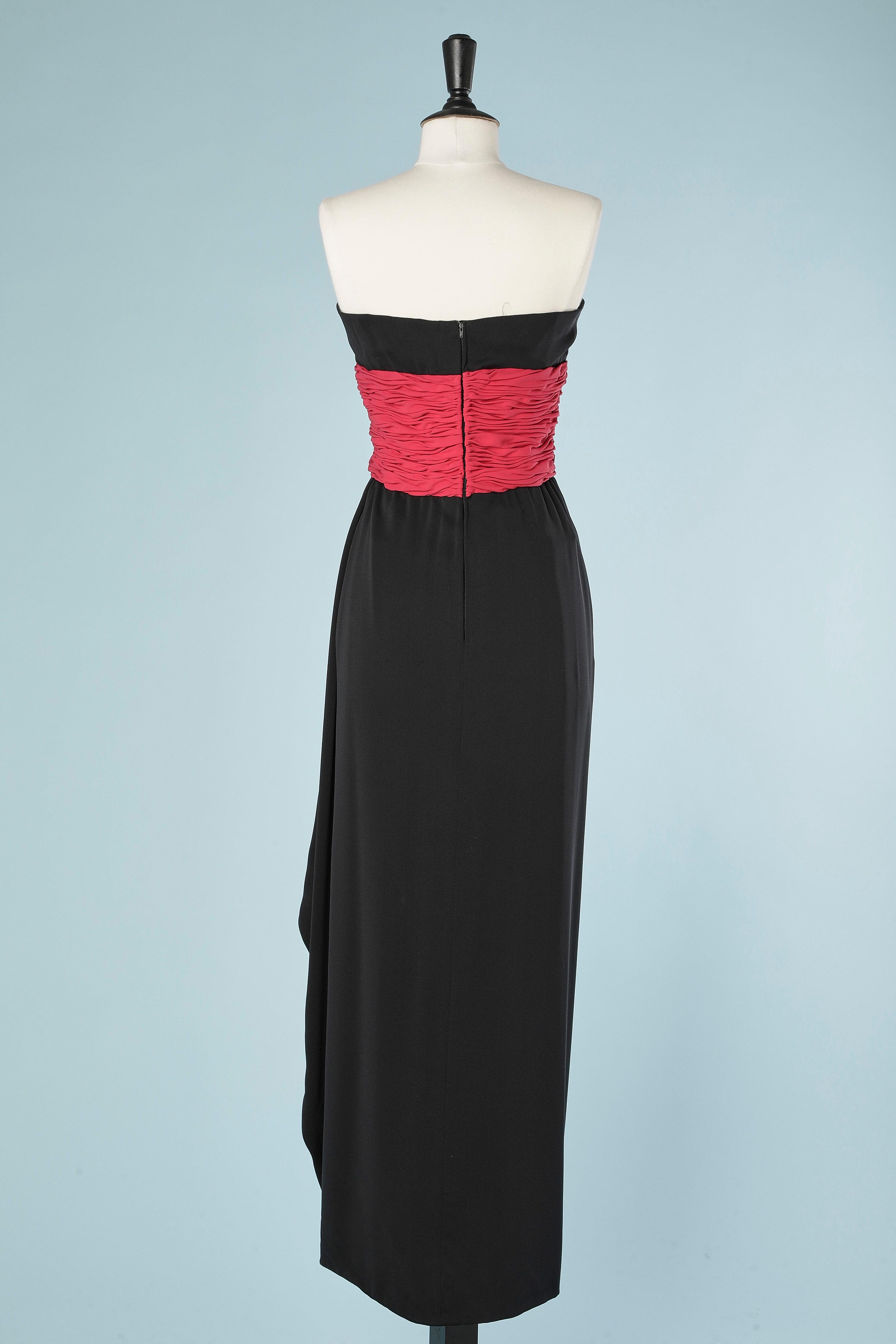 Black and pink drape evening bustier dress in silk jersey Valentino Boutique For Sale 4