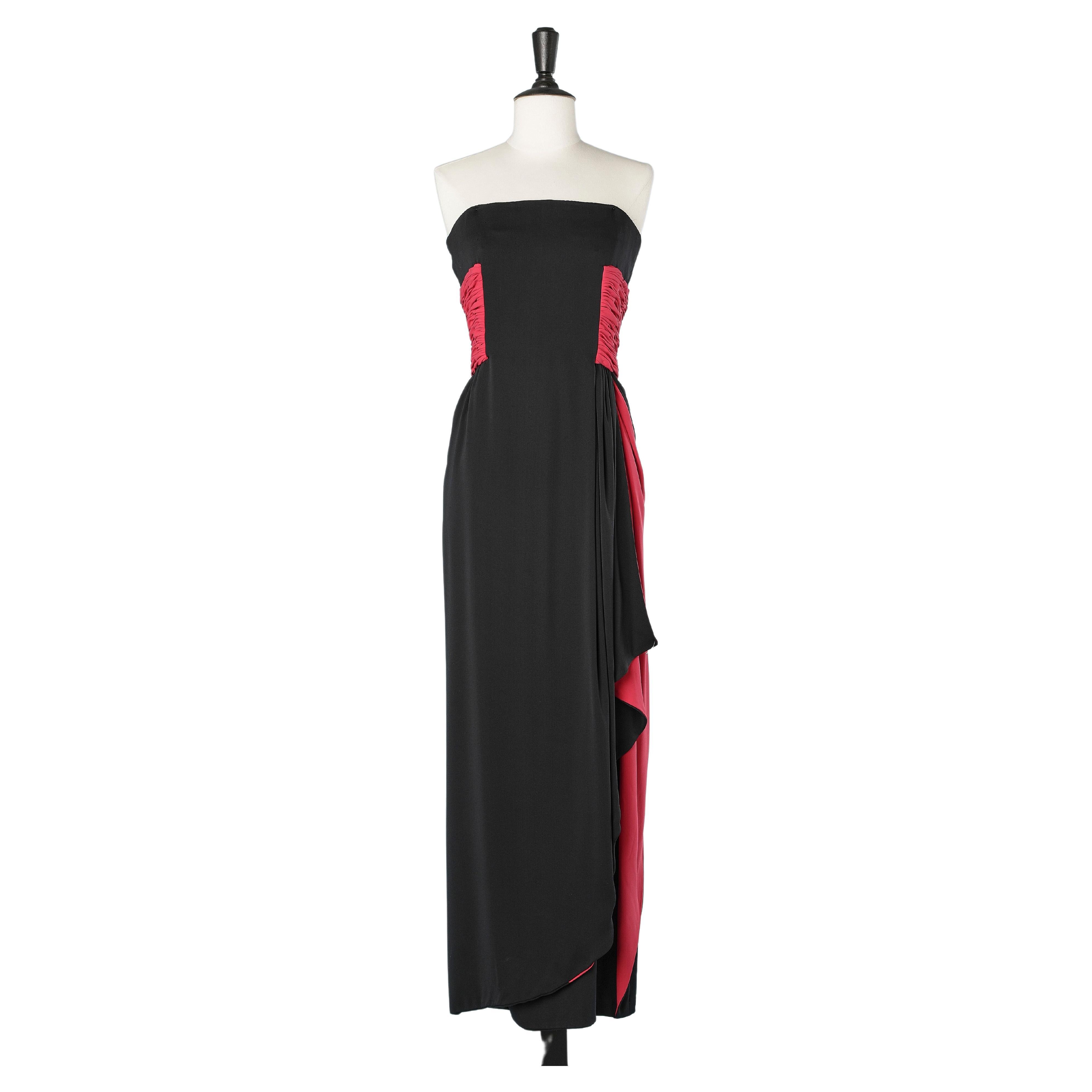 Black and pink drape evening bustier dress in silk jersey Valentino Boutique For Sale