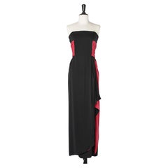 Black and pink drape evening bustier dress in silk jersey Valentino Boutique