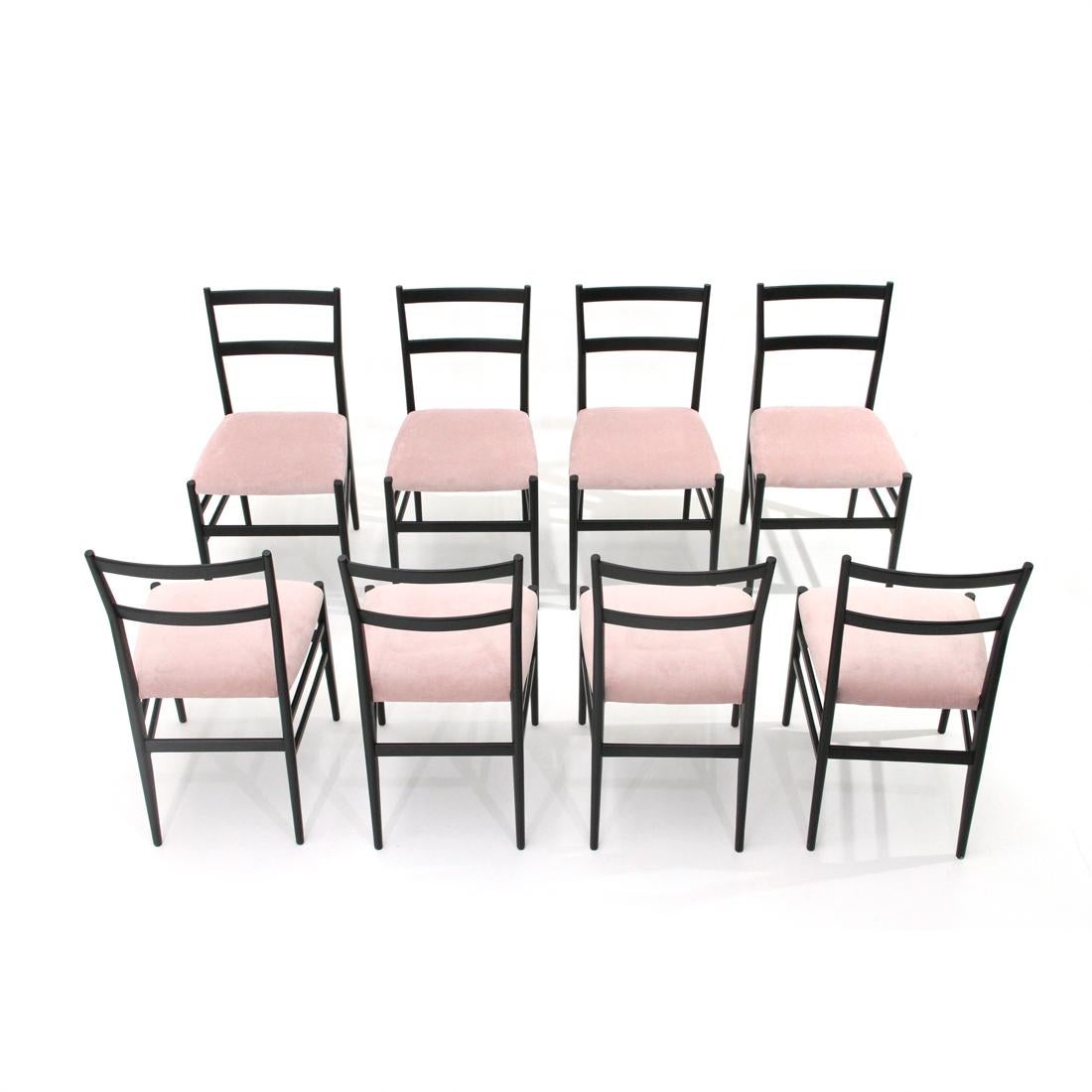 Mid-Century Modern Black and Pink ‘Leggera’ Chairs by Gio Ponti for Cassina, 1950s, Set of 8