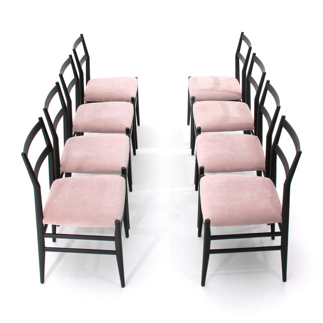 Italian Black and Pink ‘Leggera’ Chairs by Gio Ponti for Cassina, 1950s, Set of 8