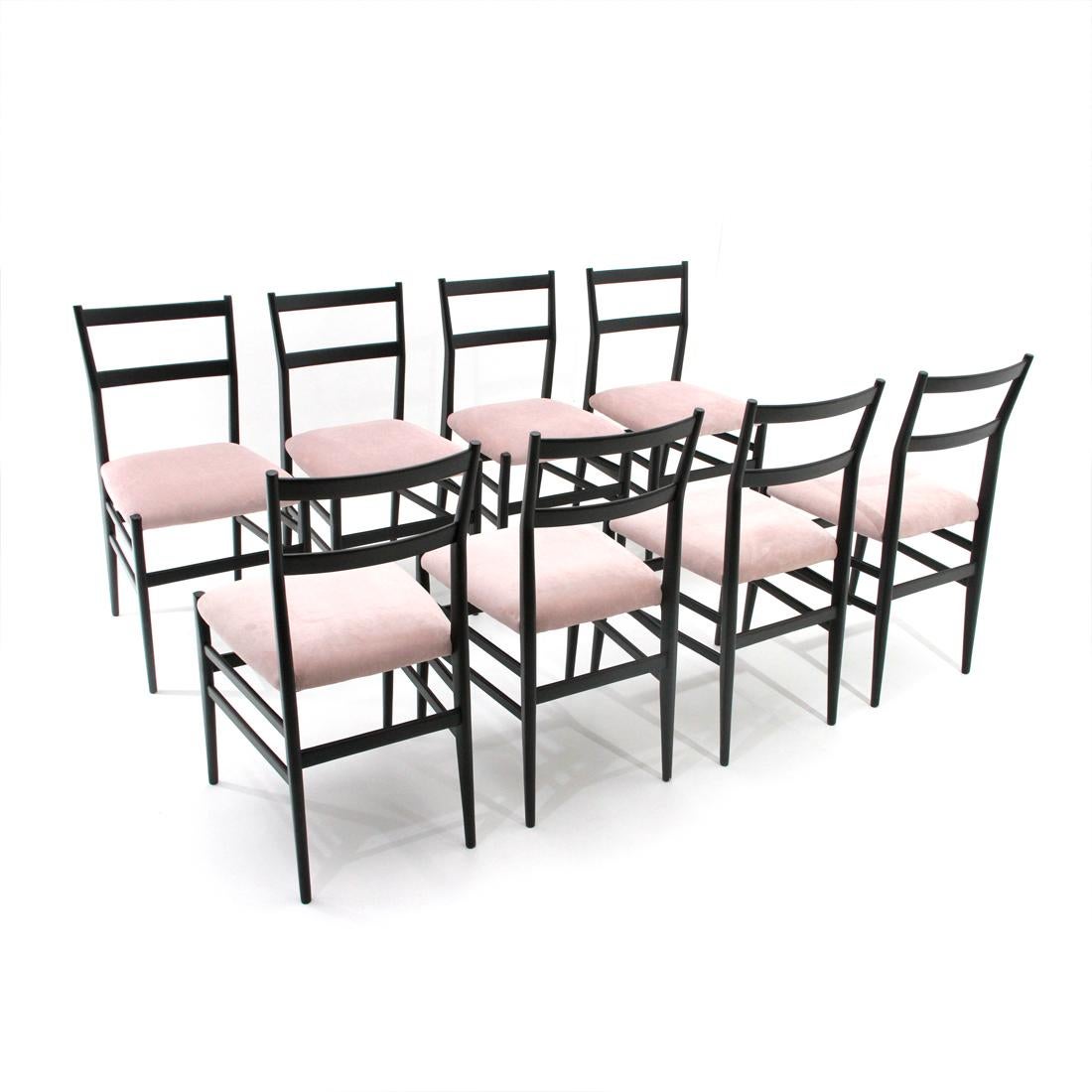Black and Pink ‘Leggera’ Chairs by Gio Ponti for Cassina, 1950s, Set of 8 In Good Condition In Savona, IT