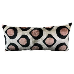 Black and Pink Lumbar Velvet Silk Ikat Pillow Cover
