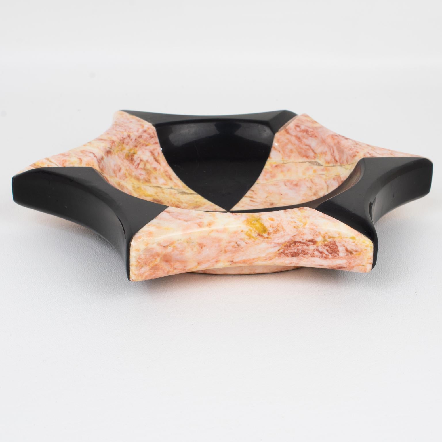 Mid-Century Modern Black and Pink Onyx Marble Cigar Ashtray, Vide Poche, Catchall, Vessel, Bowl