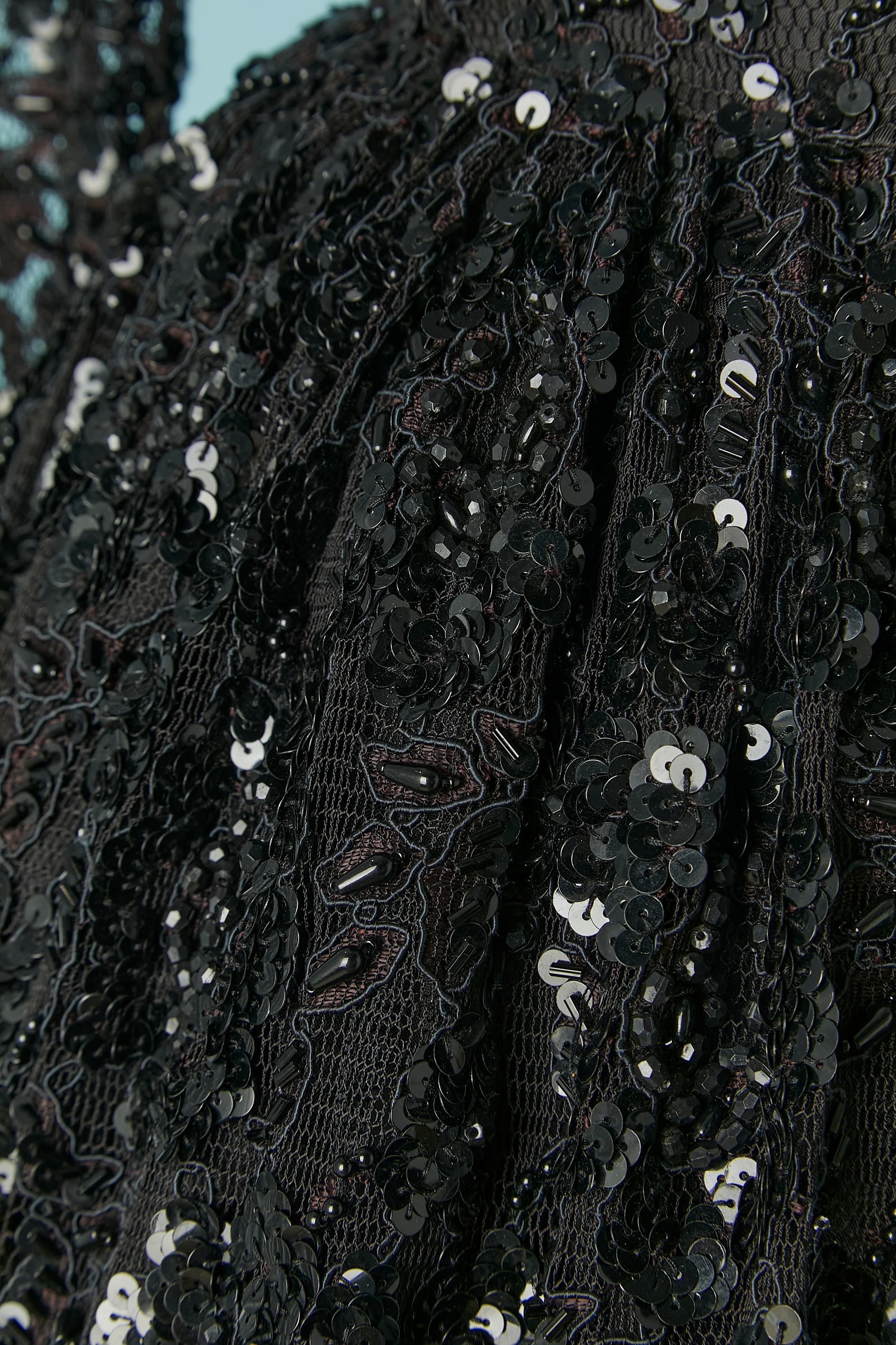 Women's Black and pink sequin cocktail dress with beadwork on lace  Bill Blass Evening For Sale