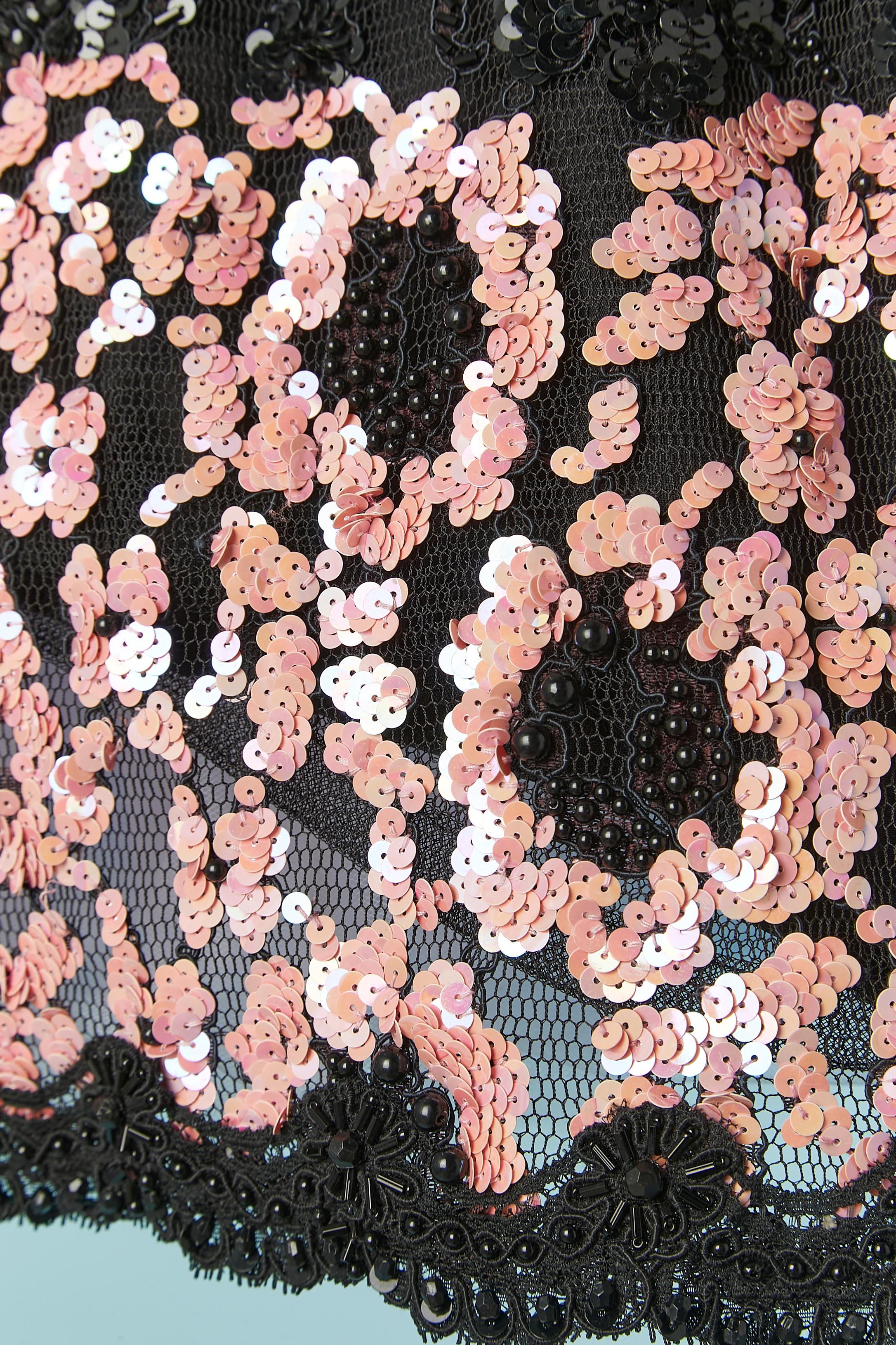 Black and pink sequin cocktail dress with beadwork on lace  Bill Blass Evening For Sale 1