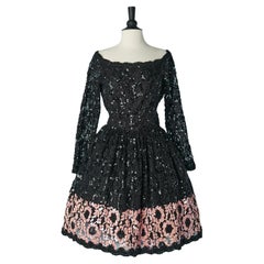 Vintage Black and pink sequin cocktail dress with beadwork on lace  Bill Blass Evening