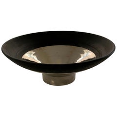 Black and Platinum Stoneware Bowl by Ceramicist Sandi Fellman, USA, Contemporary