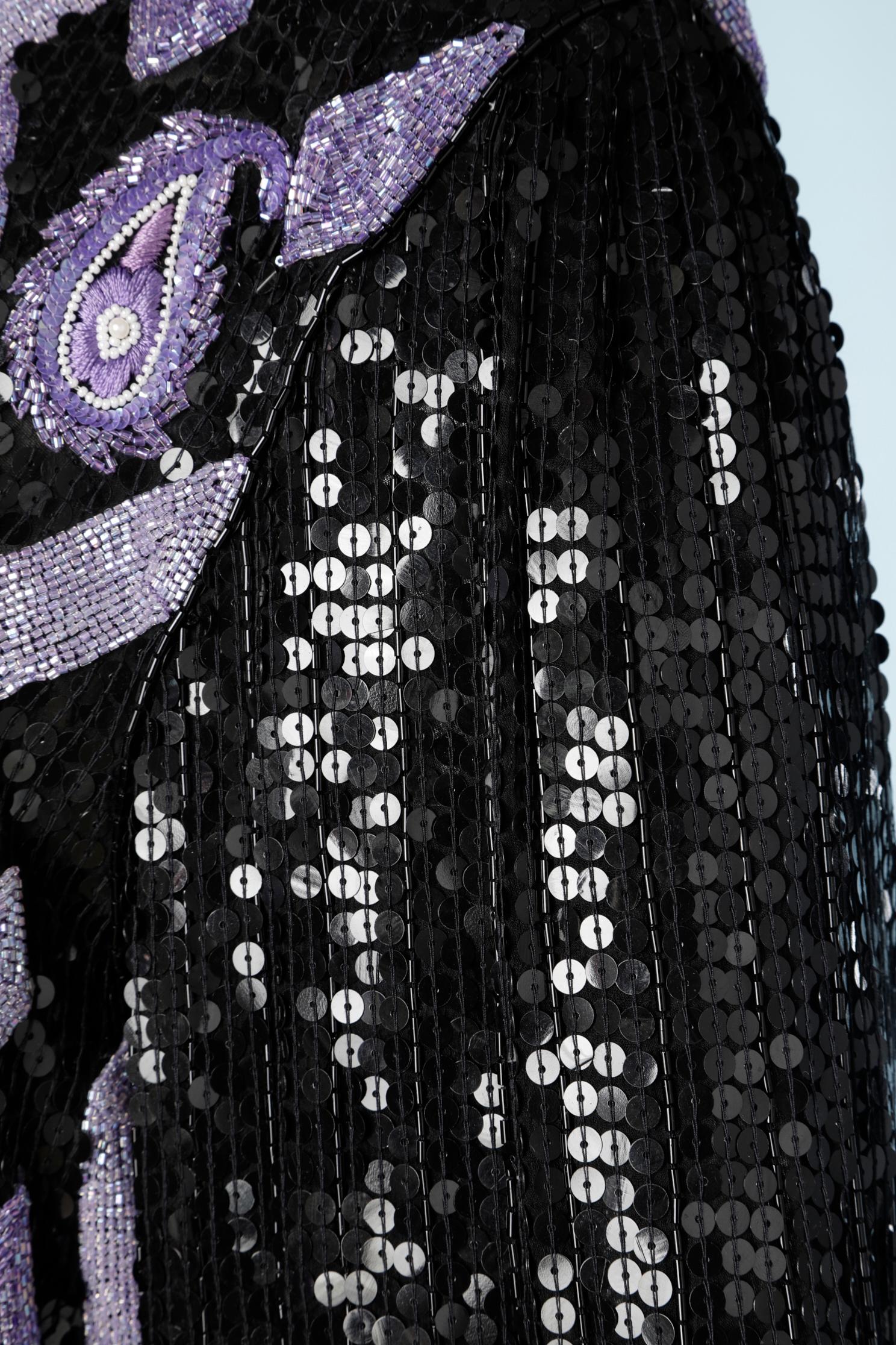 Women's Black and purple full embroidered jacket with beads, threads and sequins  For Sale