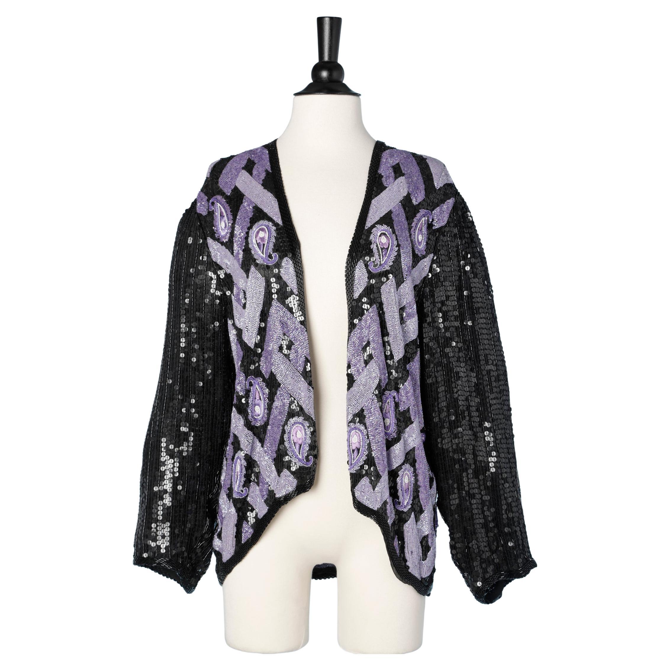 Black and purple full embroidered jacket with beads, threads and sequins  For Sale