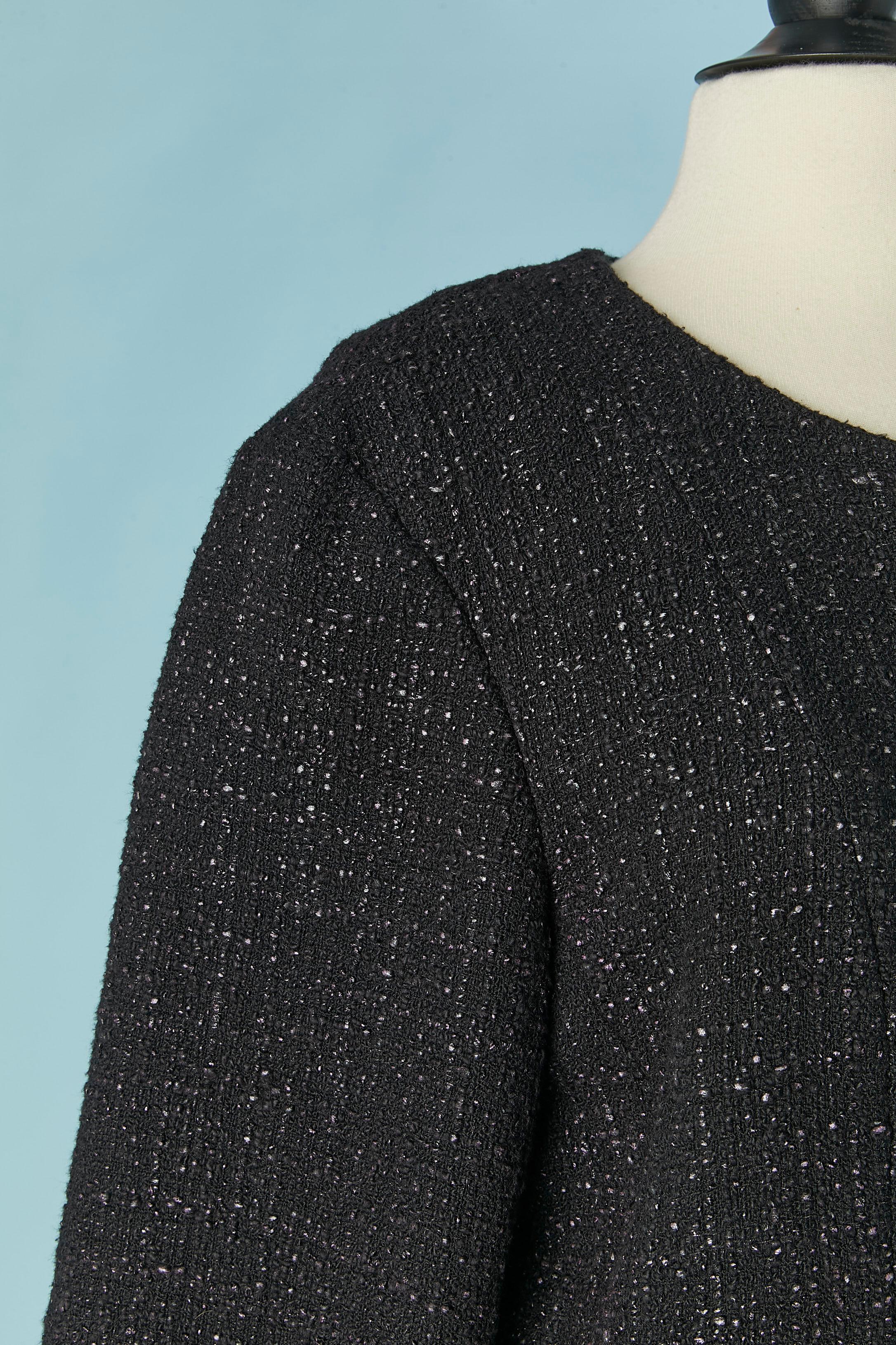 Donna Giacca monopetto in tweed nero e viola Chanel in vendita