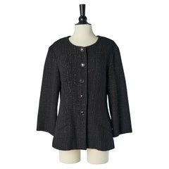 Chaqueta de tweed negra y morada de un solo pecho CHANEL